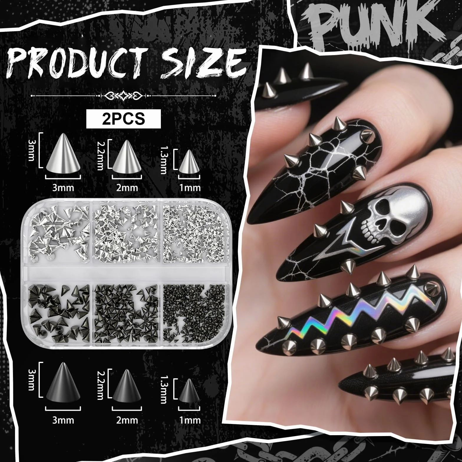 Boîtes de Charme Gothique pour Ongles Clous Rivets Mini Pointes Perles Punk Style Victorien Décorations Halloween