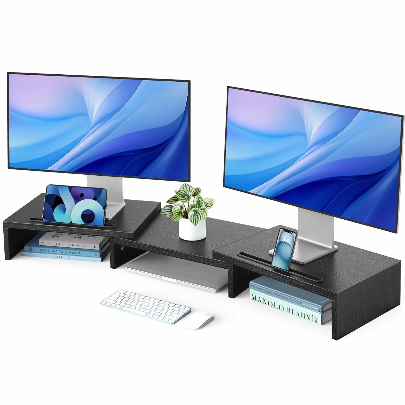 HUANUO Support Moniteur Double, Rehausseur Ecran PC Bureau Noir