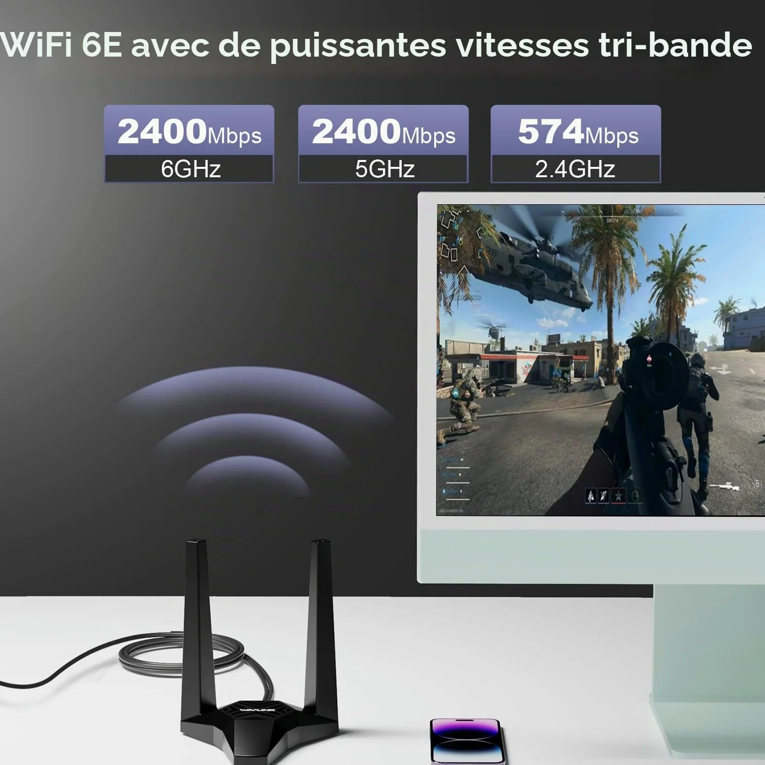 WAVLINK WiFi 6E AX5400M PCIe Network Card, Adaptateur sans Fil AX210 tri-Bande avec Bluetooth 5.3, MU-MIMO, WPA3, OFDMA, Support Bas Profil, dissipateur avancé, pour PC Windows 11/10