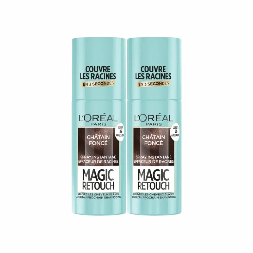 L’ORÉAL PARIS Magic Retouch Spray Instantané Correcteur de Racines & Cheveux Blancs, Châtain Foncé, 2x75ml