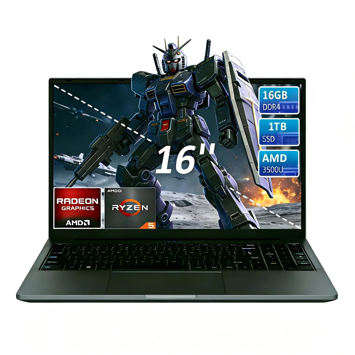 CYCLUS 16" PC Portable pour Étudiants & Bureautique – AMD Ryzen 5 3500U (4C/8T 3,7 GHz), 16Go RAM, 1To SSD, Vega 8, Clavier Rétroéclairé + Membrane AZERTY Incluse