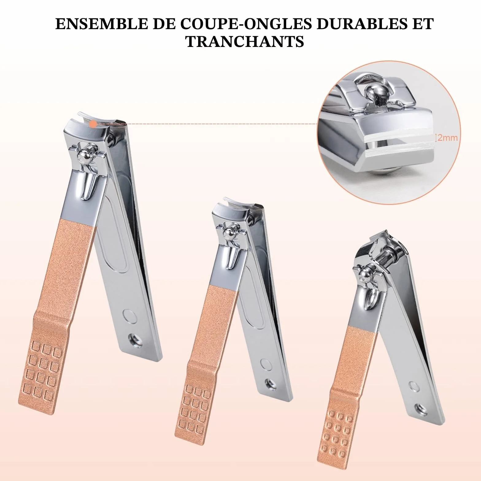 Kit de Manucure Pedicure 18 pièces, Acier Inox, Or Rose