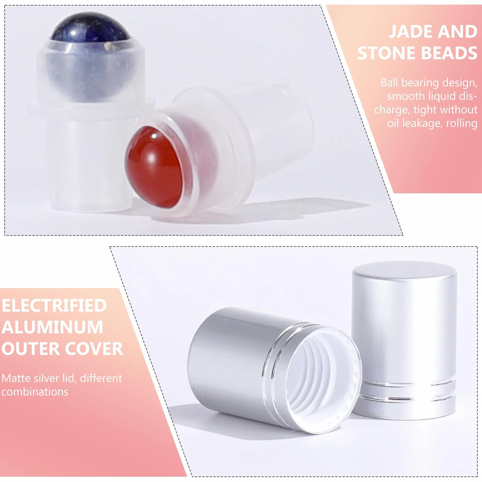 Lot de 10 bouteilles en verre roll on 10 ml pour huiles essentielles rechargeables avec pierres précieuses naturelles