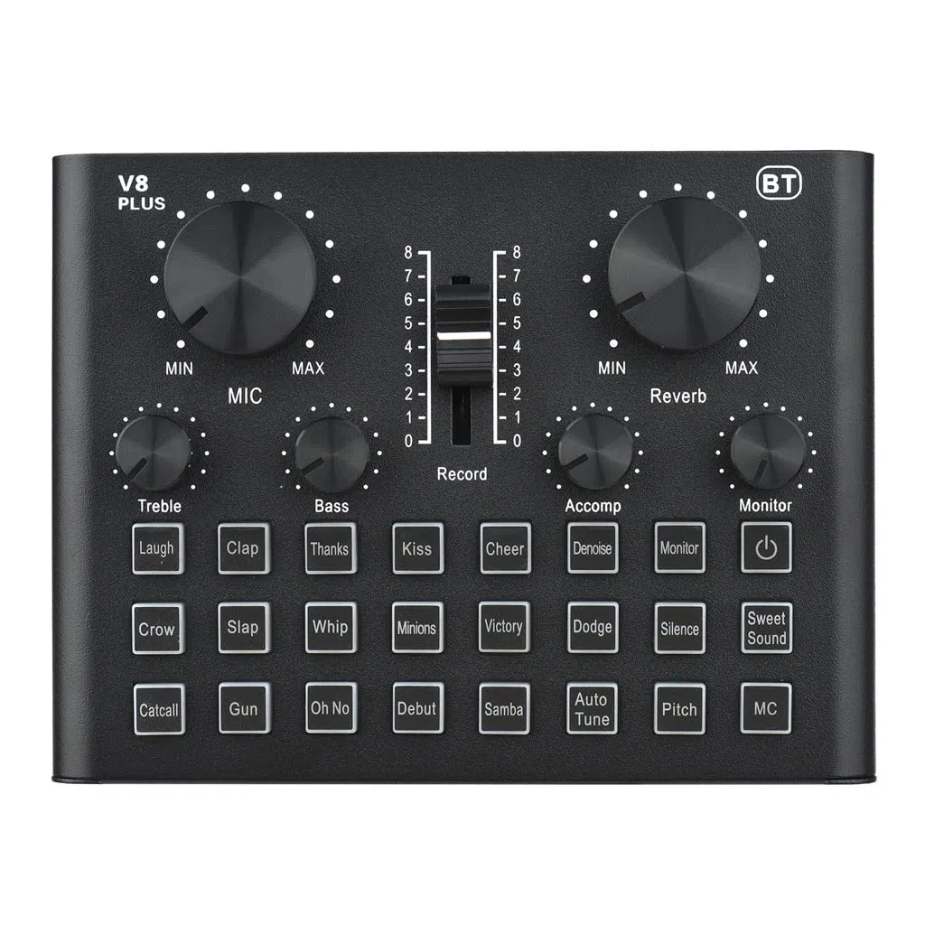 RUHEN Carte Son V8 Plus Live pour Streaming, mixeur Audio USB 15 Effets pour Microphone, changeur de Voix