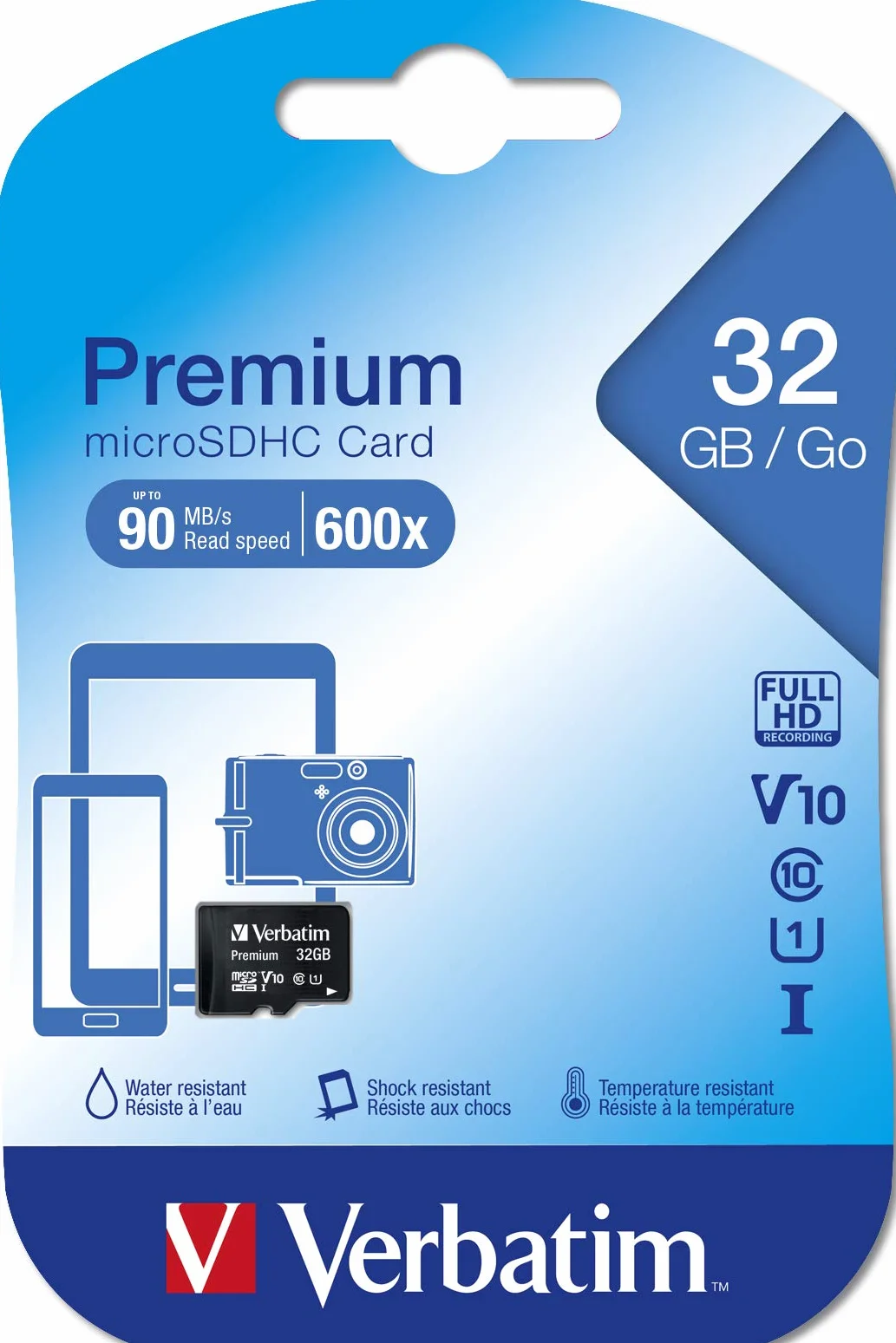Verbatim Carte mémoire microSDHC Premium 32 Go Noire Full HD Video Capture