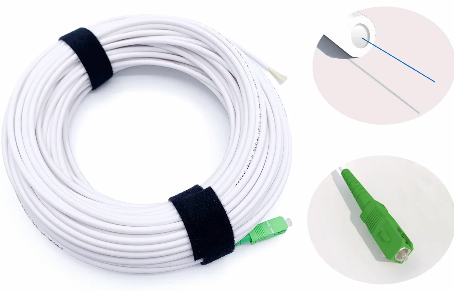 Elfcam® - 55 Mètres Pigtail à Fibre Optique SC/APC Monomode OS2 sans Gaine LSZH, Blanc, Diamètre de Câble : 4,0mm