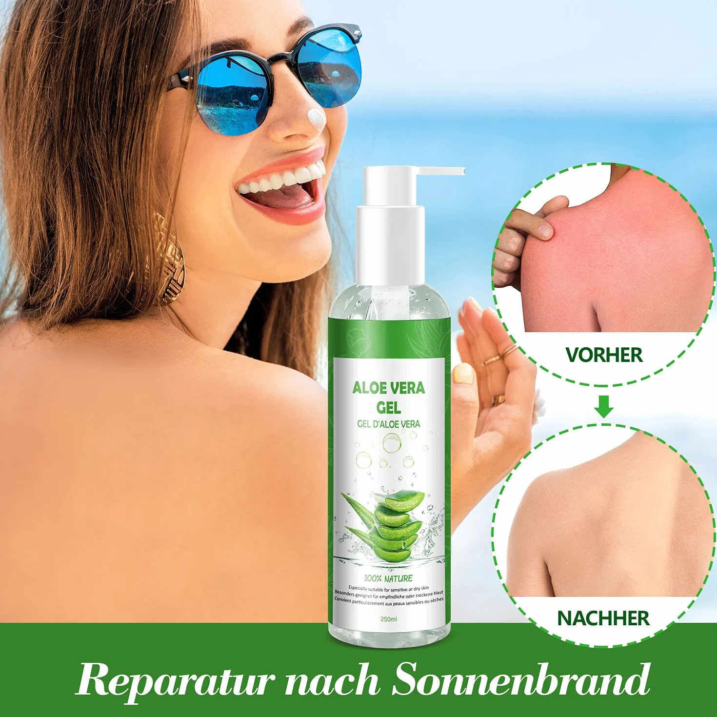 Gel d'aloe vera 100 % pur - Crème hydratante naturelle pour le visage, les cheveux, le corps