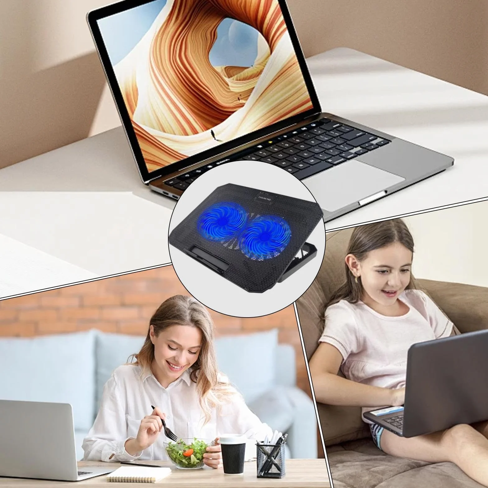 Stand Fan pour ordinateur portable 15,6 pouces Silent Cooling Pad