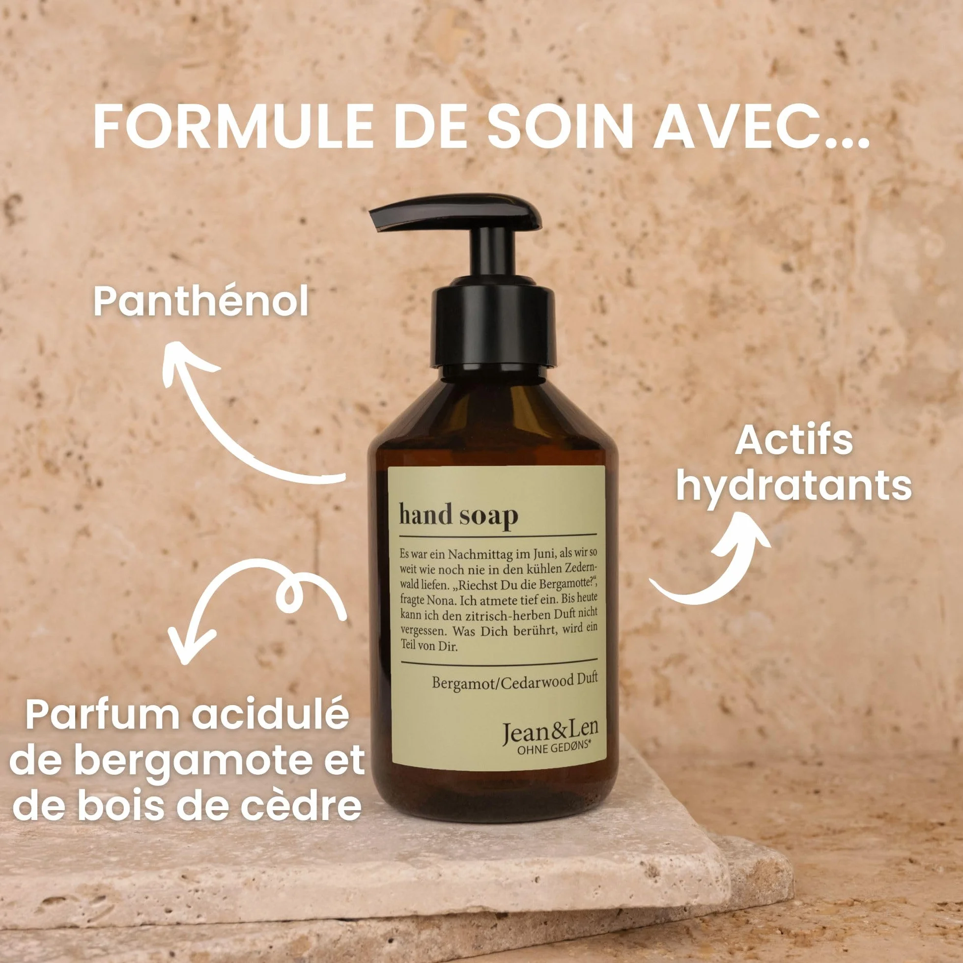 Jean & Len Savon mains Bergamot & Cedarwood, liquide en distributeur, 250 ml, végane