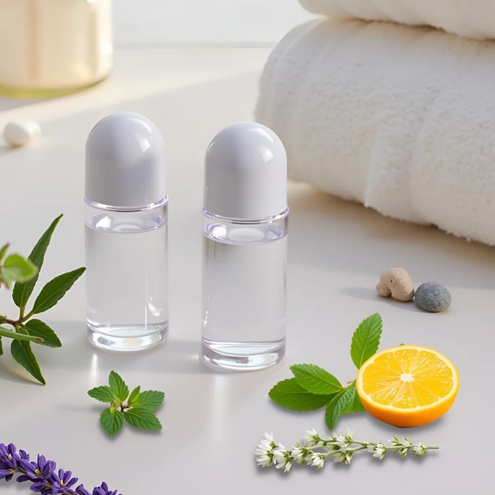 Flacons roulants vides en verre 50 ml avec bille plastique anti-fuite bouchon blanc pour huiles essentielles rechargeables