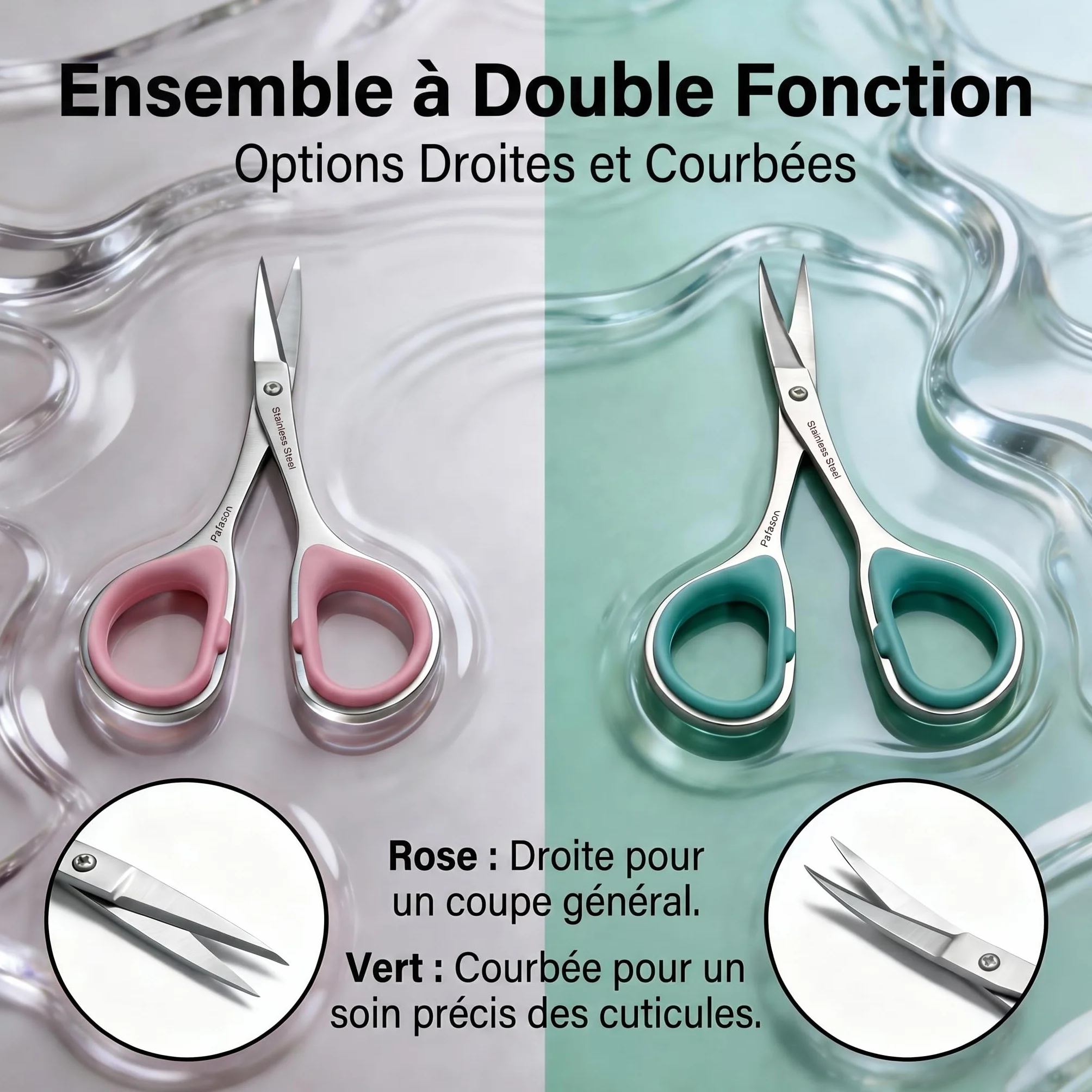 PAFASON Petit Ciseaux Cuticule Ongle Ensemble 2 Pièces Multi-Usage Pointe Courbe Droite Précision Manucure Pédicure Toilettage Outil Ongles