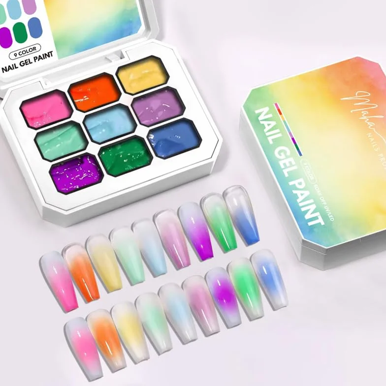 Maha Nails Palette Gel Paint Nail Art 9 Couleurs Ultra Pigmentées Sans TPO HEMA Séchage 1 Minute