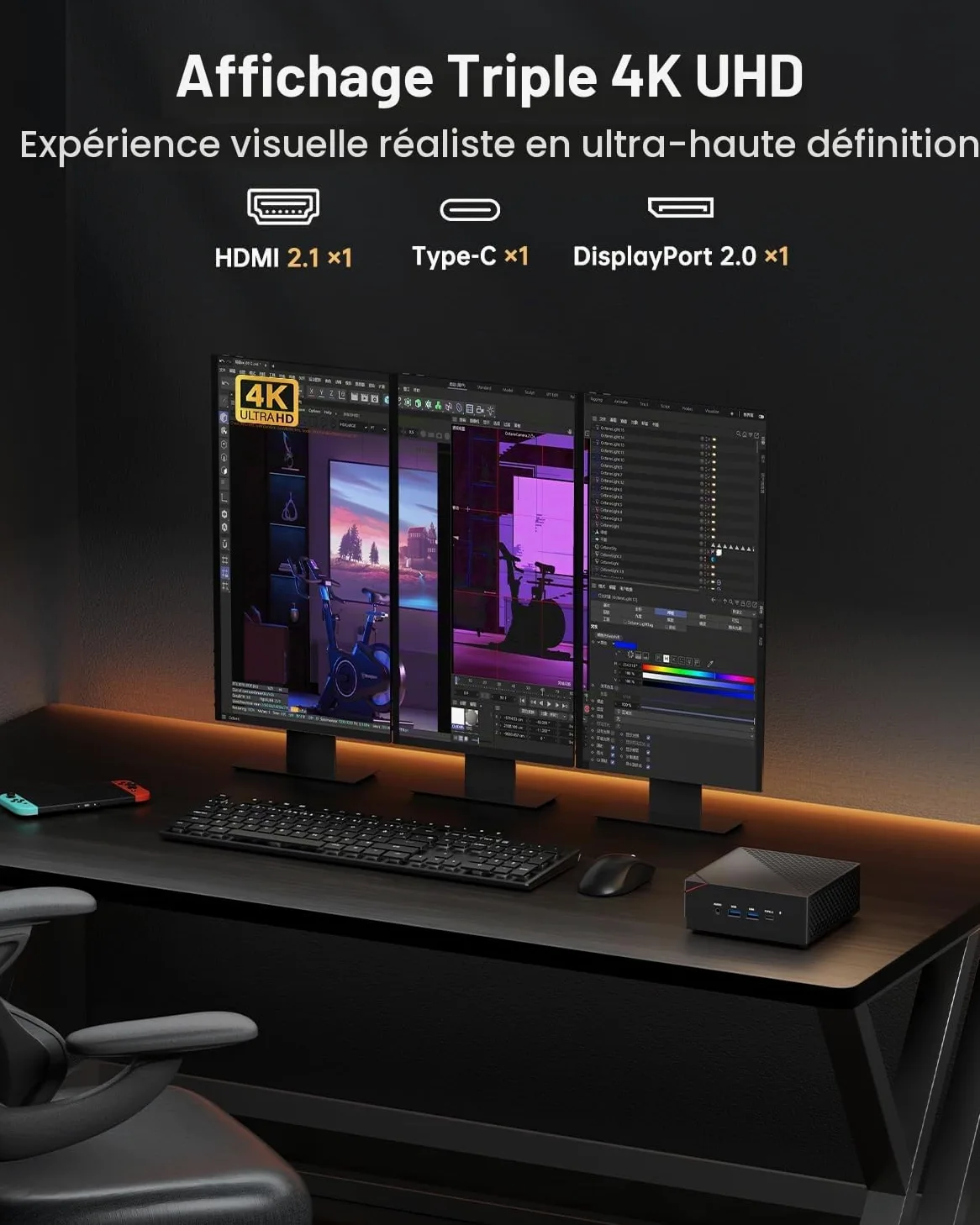 NiPoGi AM06 Pro Mini PC 16 Go DDR4 1 to M.2 SSD, АMD Ryzen 5 7430U, 6C/ 12T | jusqu'à 4,30 GHz, Mini ordinateur de bureau W-11 Pro pour école/bureau/HTPC, WiFi 6, Double LAN, triple écran 4K.