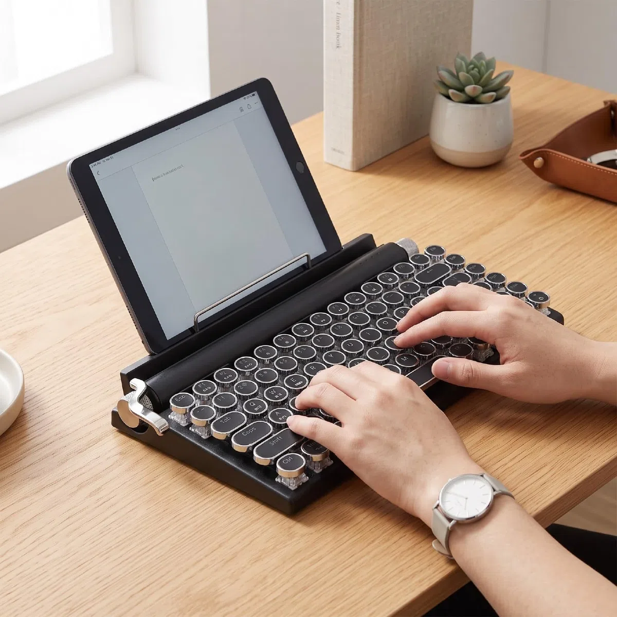 Clavier Mécanique sans Fil Vintage avec Interrupteur Bleu et