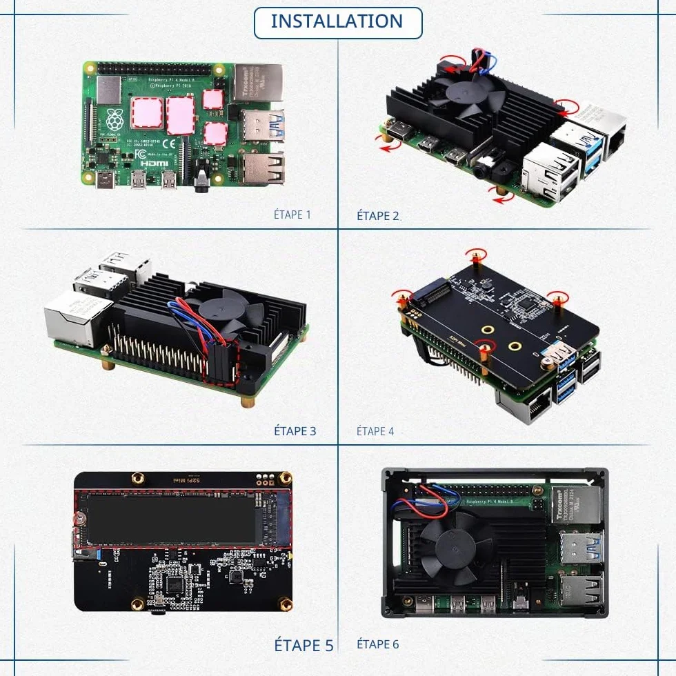 GeeekPi Boîtier NAS Raspberry Pi 4 en aluminium avec ventilateur PWM et adaptateur SSD M.2 SATA