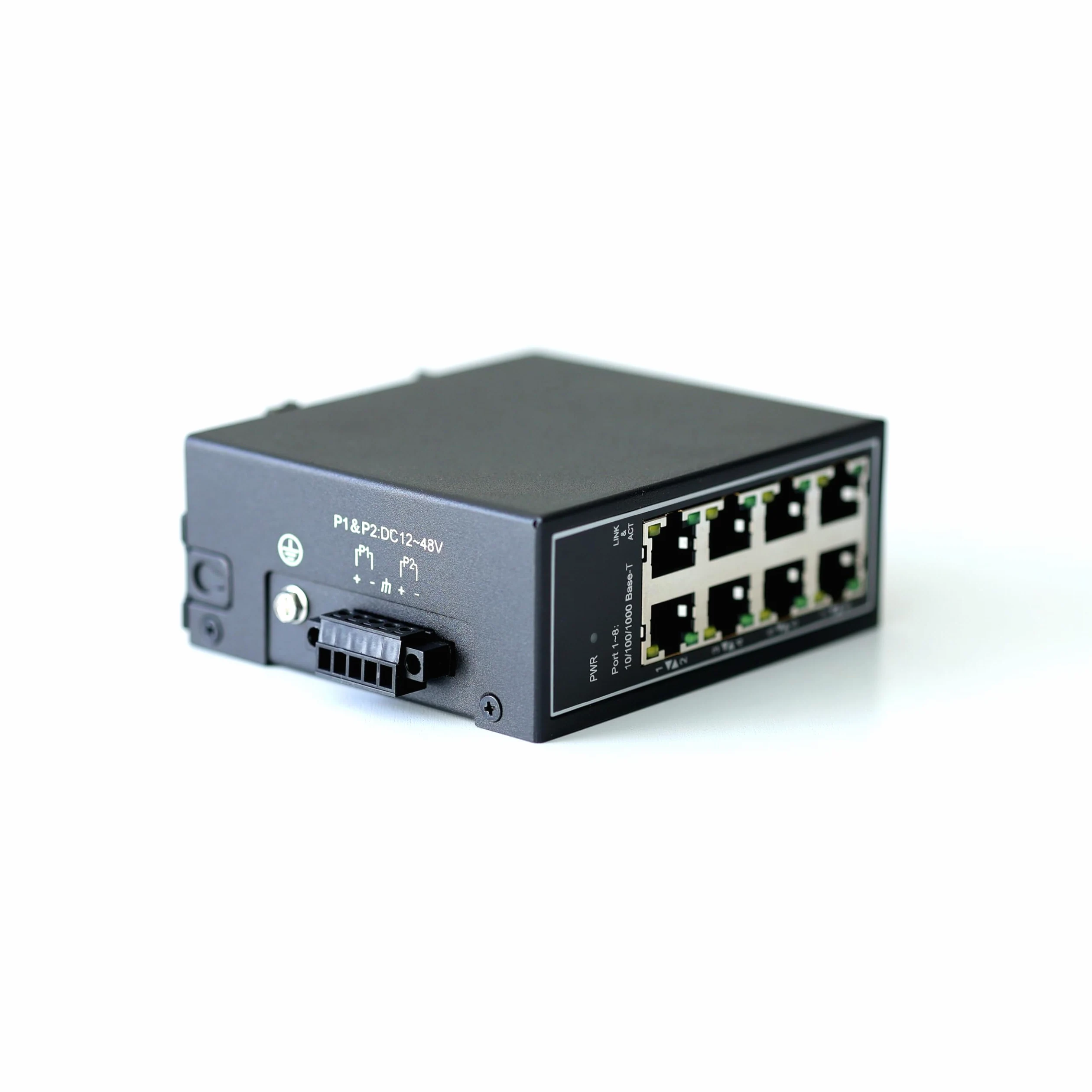 WDH-8GT-DC Commutateurs Ethernet industriels Gigabit 8 Ports Non gérés 10/100/1000 Mbps avec Rail DIN / Montage Mural (Authentification UL, sans Ventilateur, -30°C ~ 75°C)