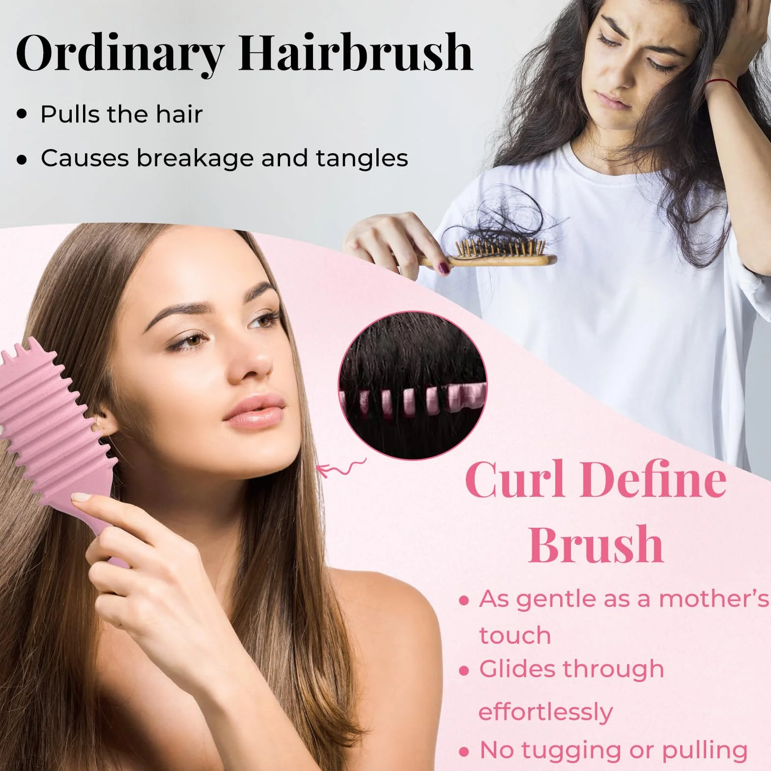 Brosse cheveux bouclés antistatique design aération cheveux secs humides volume Rose