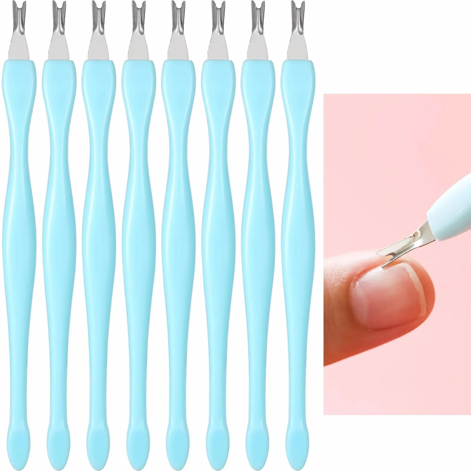 Lot de 8 repousse-cuticules avec fourchette - Coupe-cuticules - Outil de soin des ongles - Bleu
