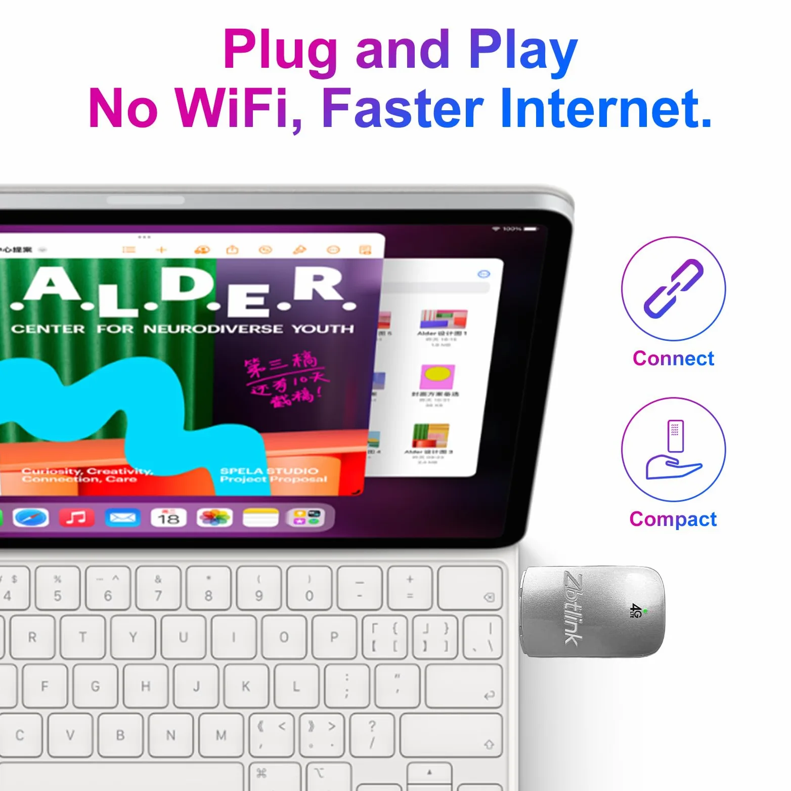 Dongle 4G LTE USB-C, point d'accès mobile portable, terminal de données 4G, mini modem routeur cellulaire avec fente pour carte SIM, Plug and Play, débloqué