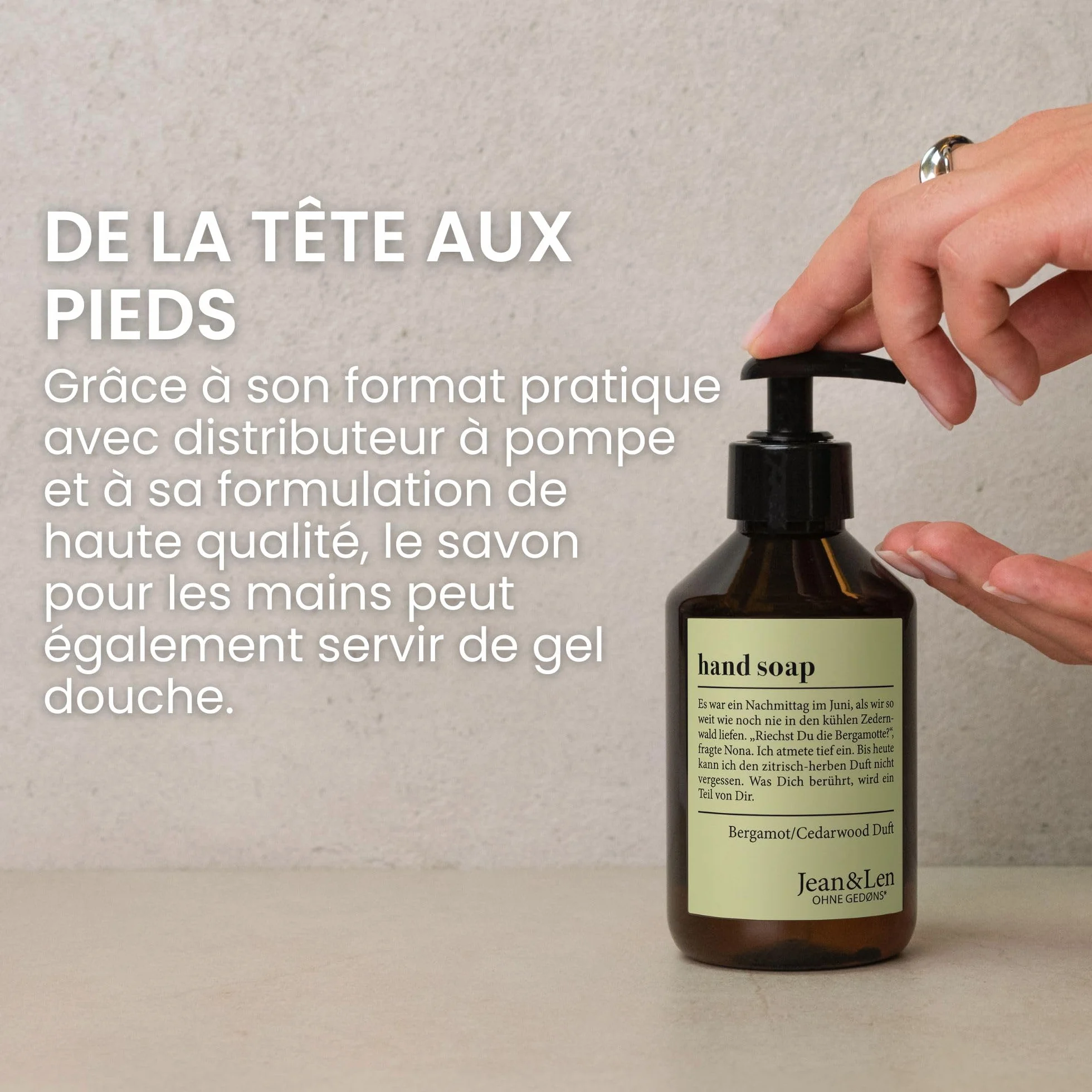 Jean & Len Savon mains Bergamot & Cedarwood, liquide en distributeur, 250 ml, végane