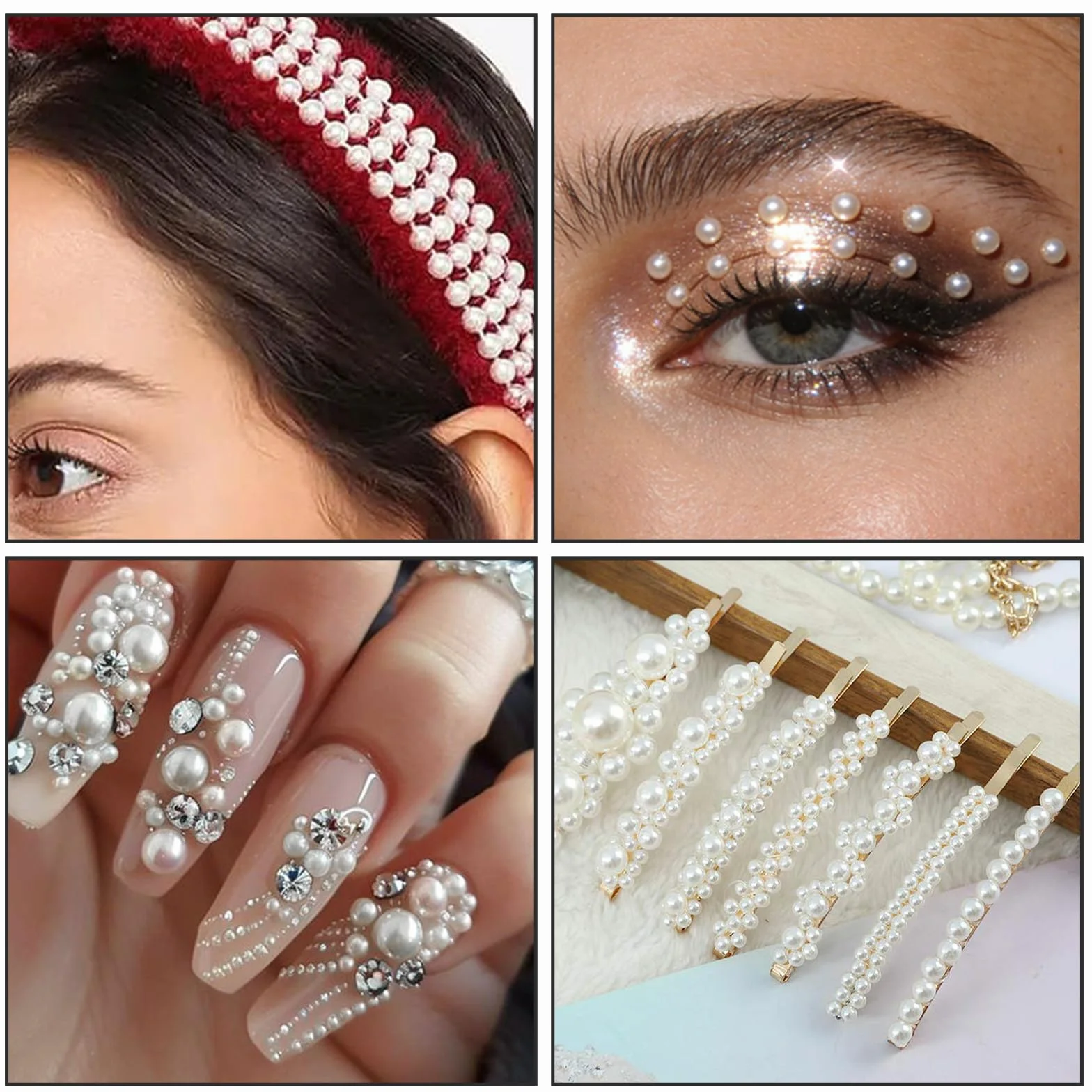 Breloques pour Ongles en Perles Blanches, Strass Demi Rondes à Dos Plat, Accessoires Décoration Mariage Fête