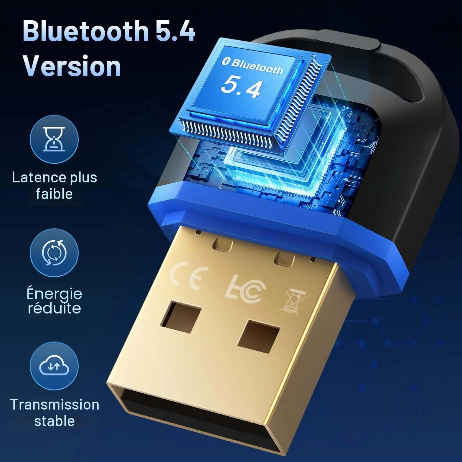 Hoppac Dongle Bluetooth 5.4, Adaptateur Bluetooth USB Faible Latence pour PC, Compatible Windows 11/10/8.1/7