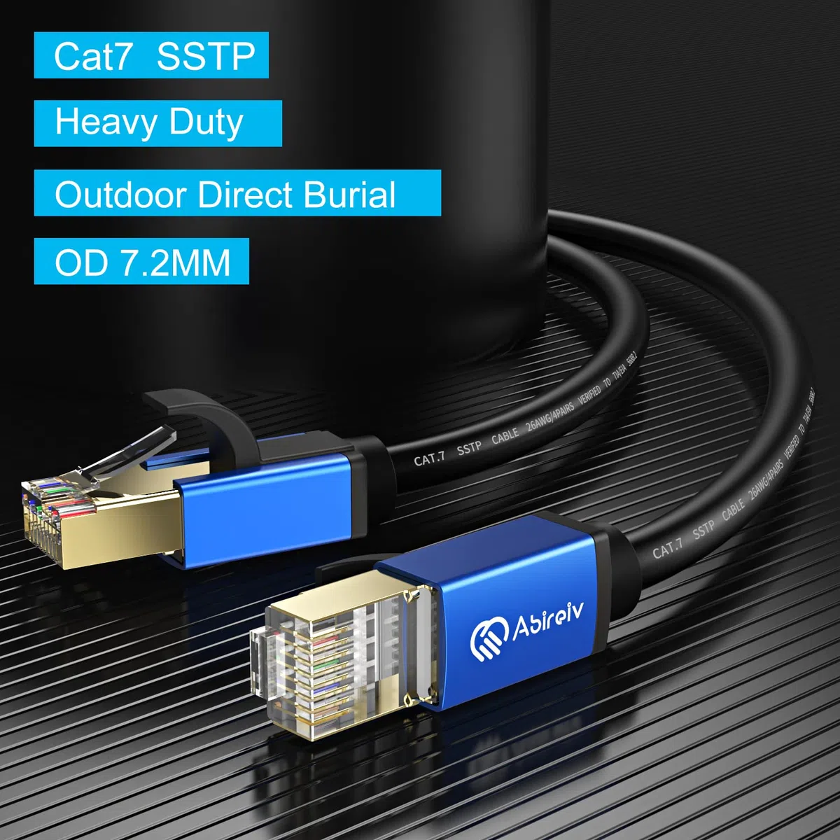 Câble Ethernet Cat7 61 m Câble d'extérieur triple blindage SSTP 10 Gbit/s 600 MHz pour modem routeur LAN RJ45, résistant aux UV, à l'eau, à enfouir direct, gaine en polyéthylène