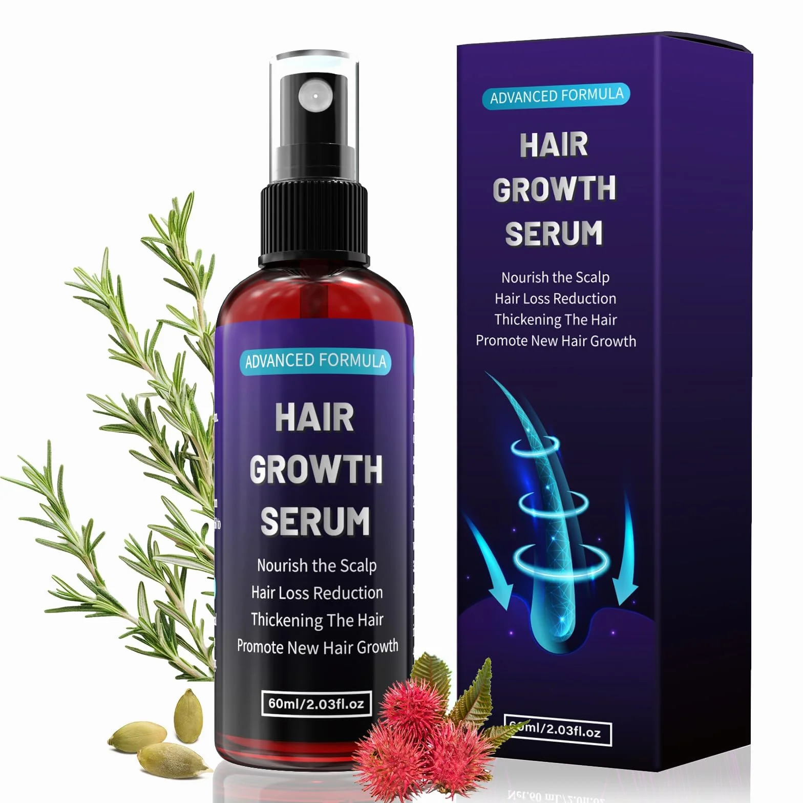 Serum Pousse Cheveux Biotine Romarin Batana Oil Spray Croissance Capillaire Anti Chute Cheveux Femme Homme 60ml