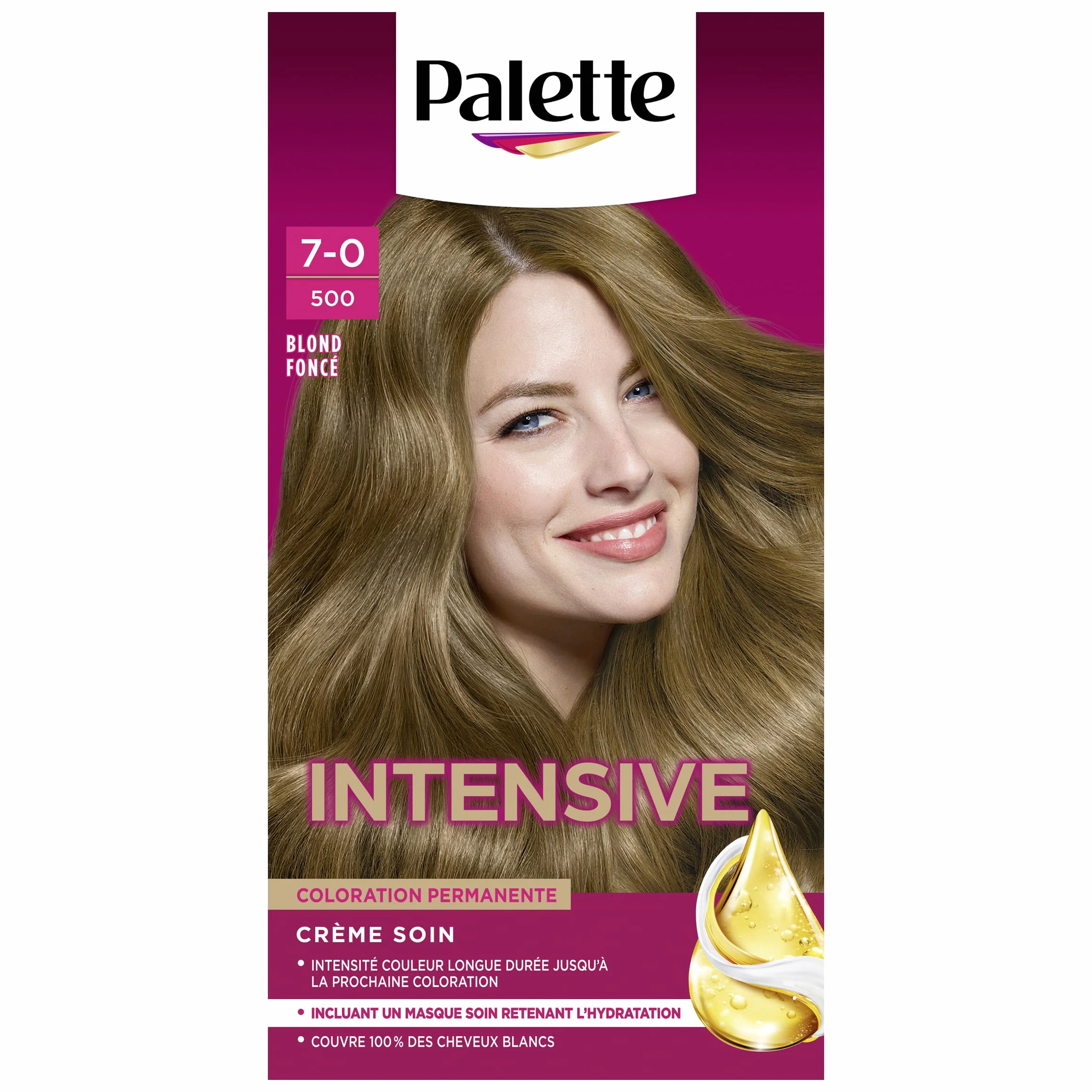 Coloration Permanente Crème Soin 7.0 Blond Foncé, Couverture 100% Cheveux Blancs, Longue Durée