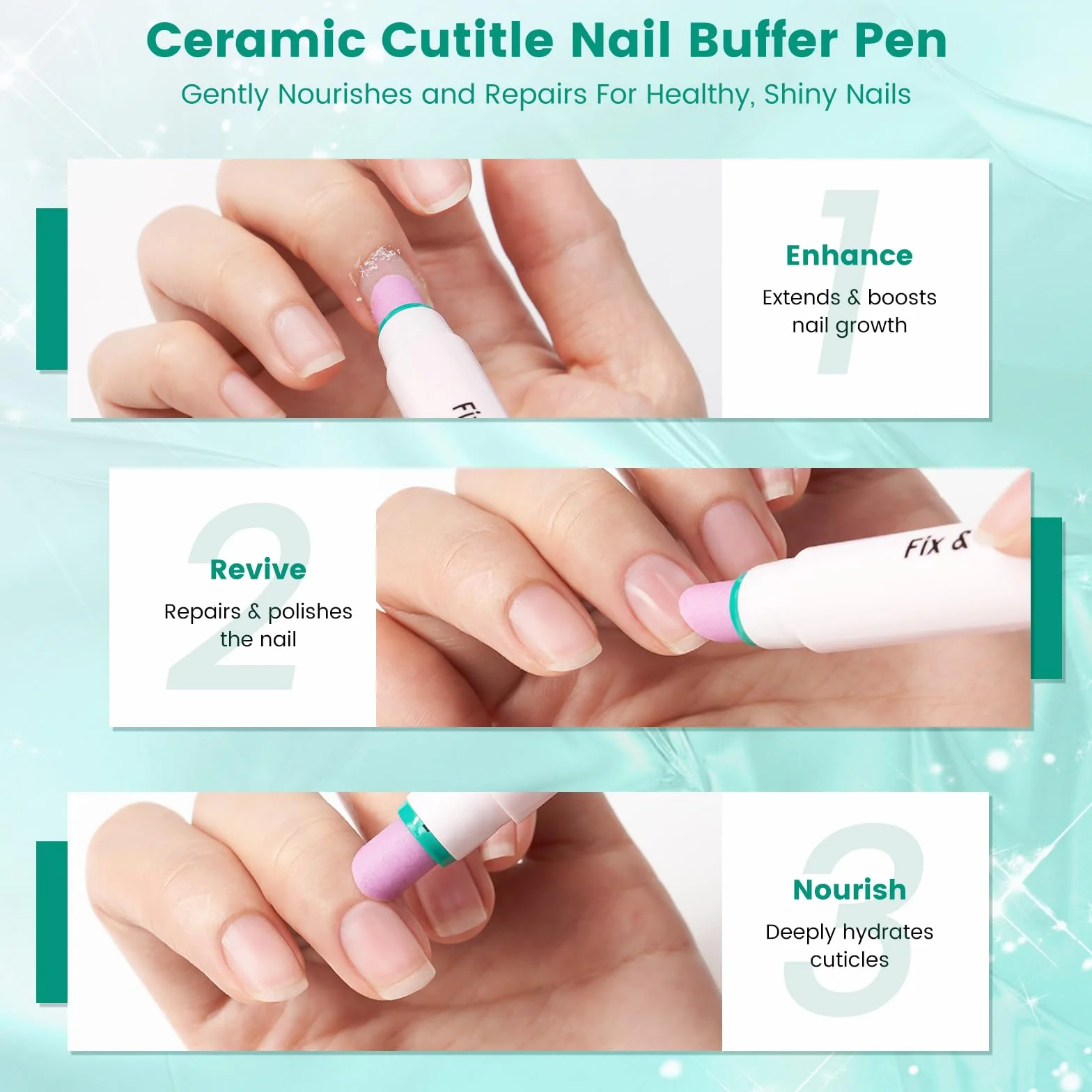 Huile Cuticules Ongles Stylo Céramique 3-en-1 Pousse Cuticule Remover Nail Care Pen