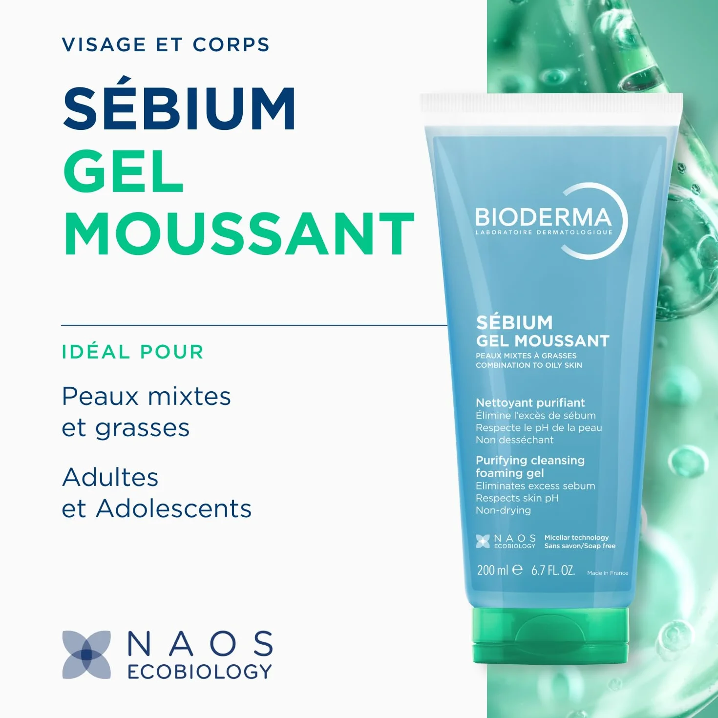 BIODERMA Sébium Gel Moussant Nettoyant purifiant doux 200 ml