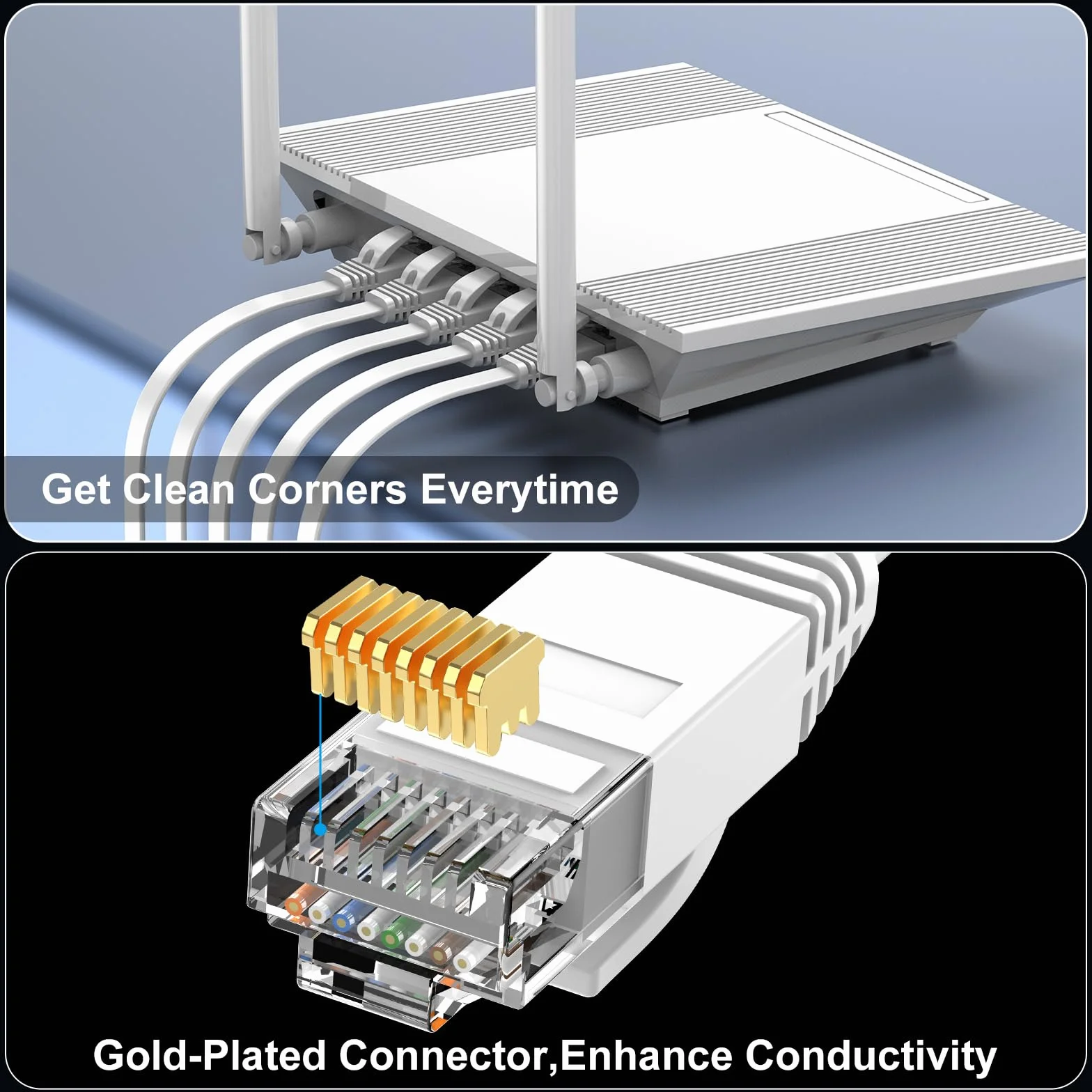 Câble Ethernet Cat 6 de 38,1 m, pour intérieur et extérieur, réseau Internet haut débit 10 Gbit/s, câble de raccordement Ethernet plat en cuivre pur, câble LAN pour ordinateur avec clips et sangles | 30 AWG OFC, 550 MHz, RJ45 plaqué or, design plat à prof