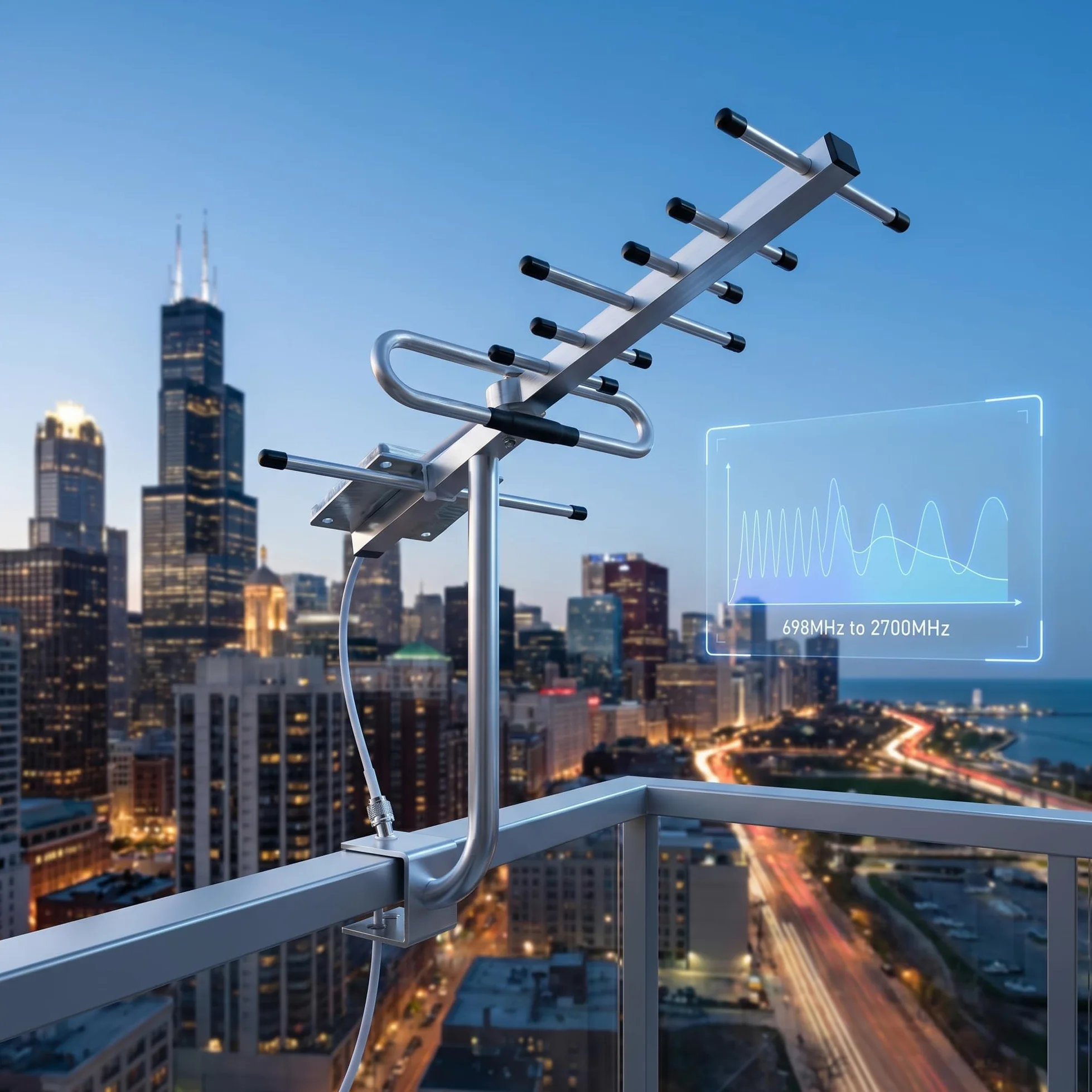 Antenne Yagi LTE 2G/3G/4G 10 dBi 698-2700 MHz LTE pour l'extérieur avec N-F | Amplificateur d'antenne directionnelle pour routeur réseau avec câble de 5 m
