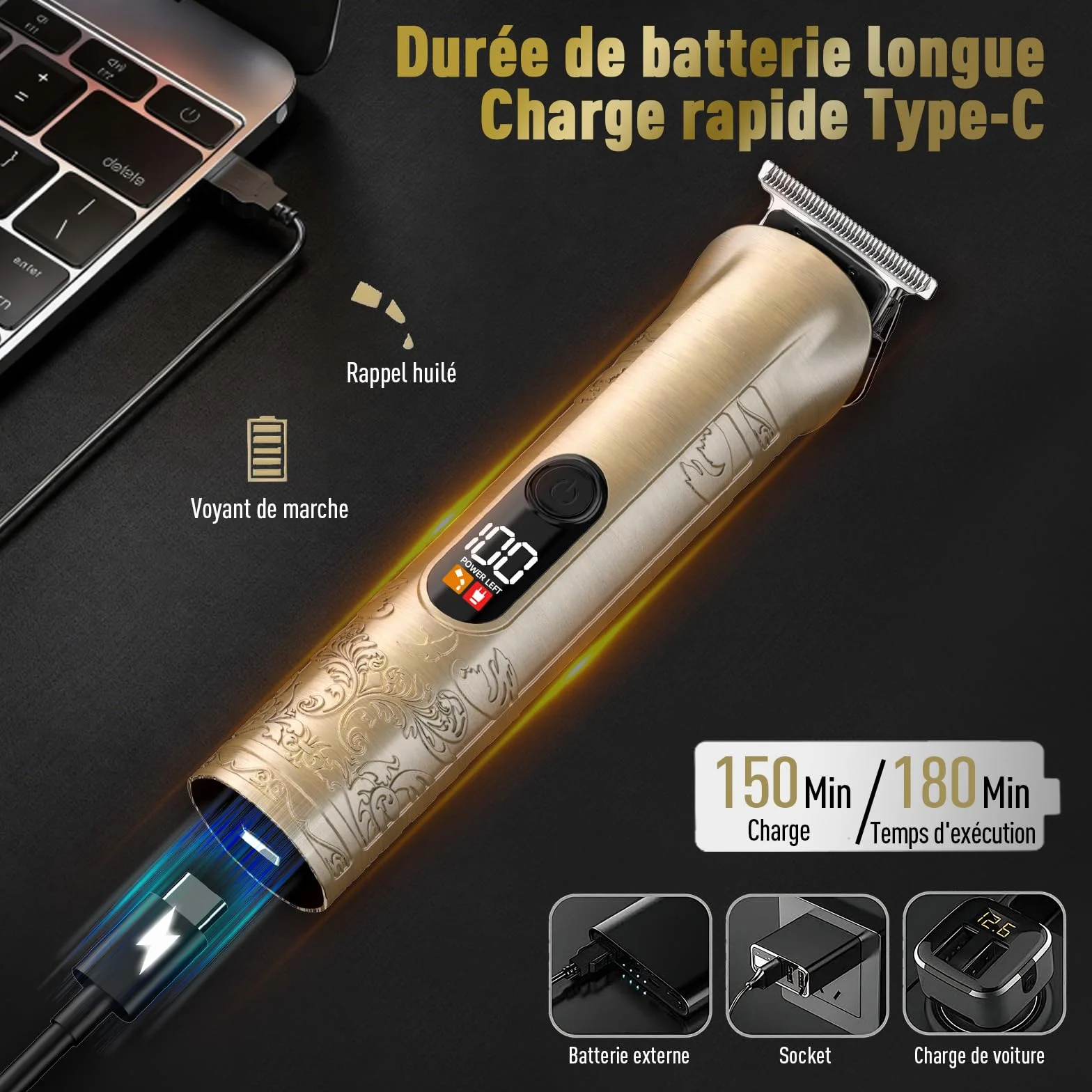 Tondeuse Cheveux Hommes Kit Professionnel 17-en-1 avec Tondeuse Barbe Écran LCD Rechargeable USB-C