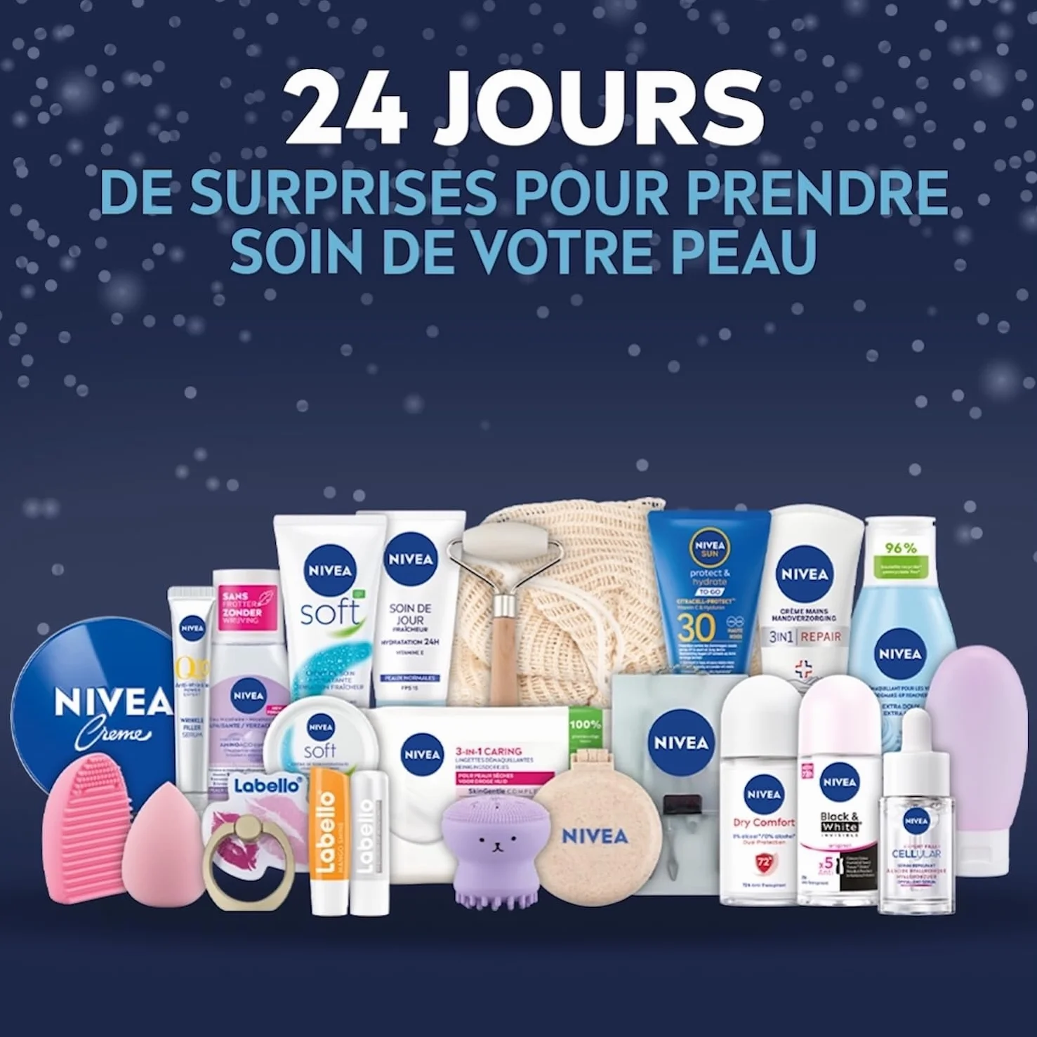 NIVEA Calendrier de l'Avent Femme Édition 2025 Coffret Cadeau Beauté Soins Visage Corps Lèvres Accessoires 24 Fenêtres Surprises