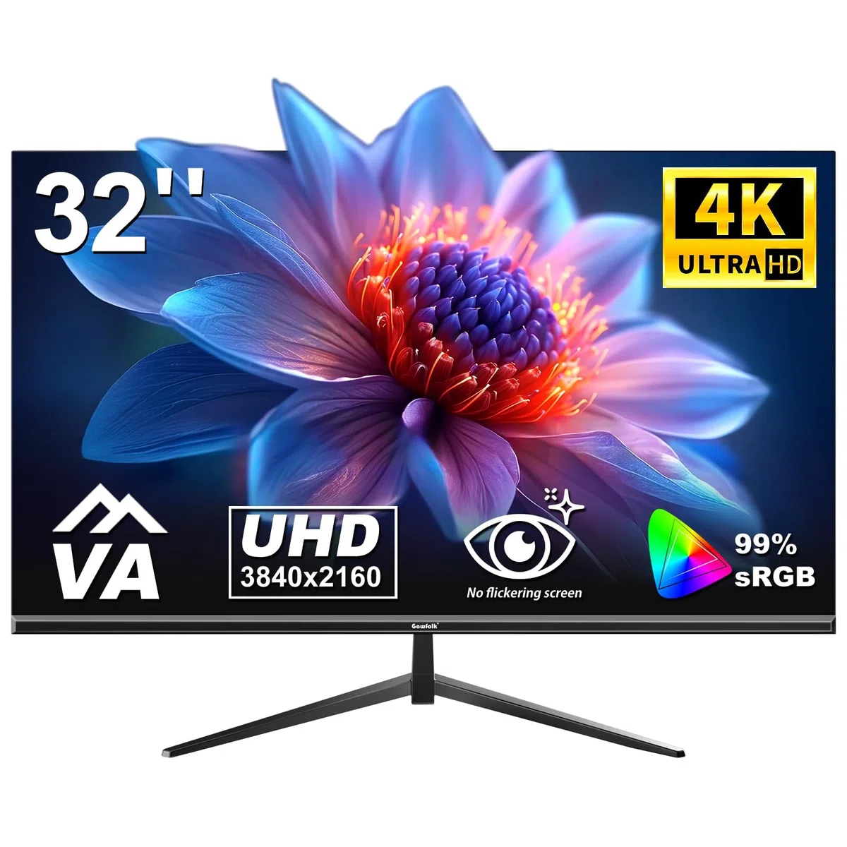Gawfolk Écran PC 32 Pouces, Moniteur Gaming, Ecran PC UHD 4K 3840x2160 60Hz, 100% sRGB, 1ms MPRT,Interface HDMI & DP, Protection des Yeux, VESA 100 * 100