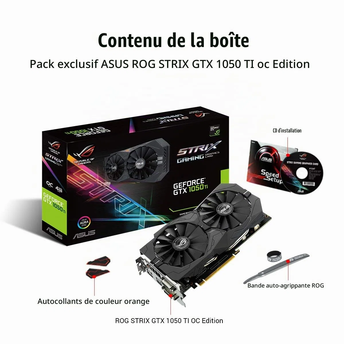 ASUS STRIX-GTX1050TI-O4G-GAMING Carte Graphique Nvidia GeForce GTX 1050Ti 4 Go 7008 MHz