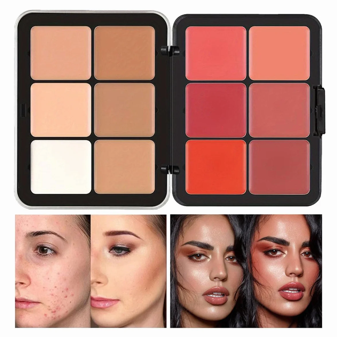 Palette de 12 couleurs d'anticernes et fards à joues longue tenue mat 2 en 1 maquillage visage #01