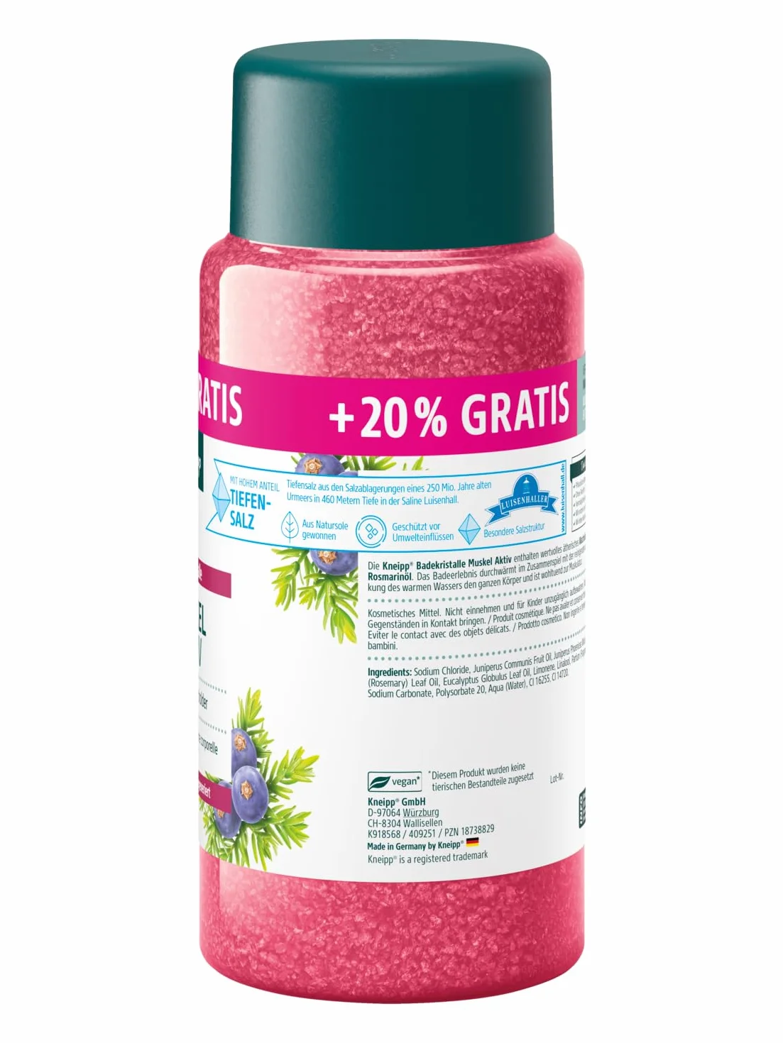 Kneipp Cristaux de bain actifs 720 g - Huile essentielle de genévrier, eucalyptus et romarin - Chauffant et apaisant pour les muscles