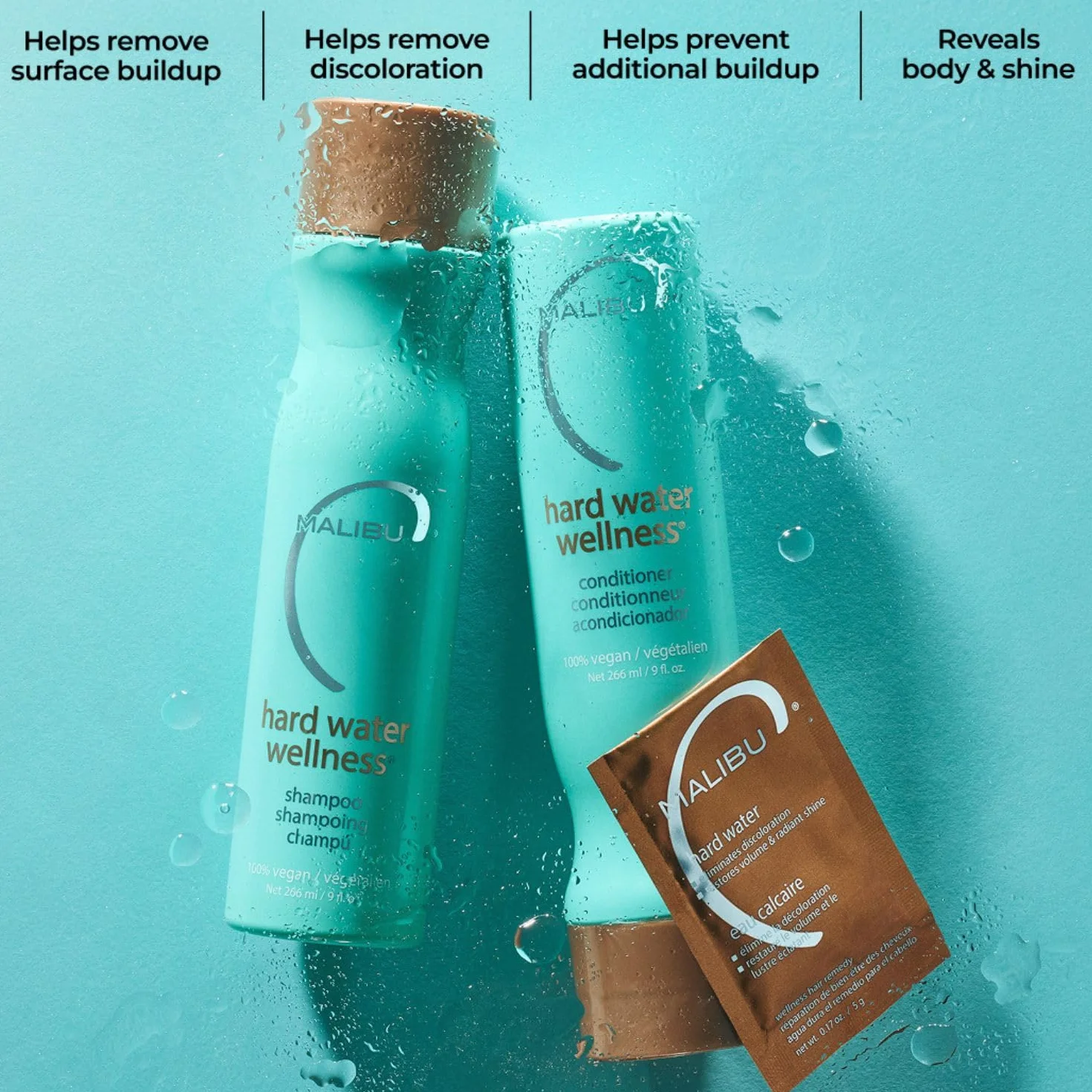 Malibu C Kit de traitement à l'eau dure, shampoing 9 oz, après-shampooing 9 oz, traitement 0,17 oz