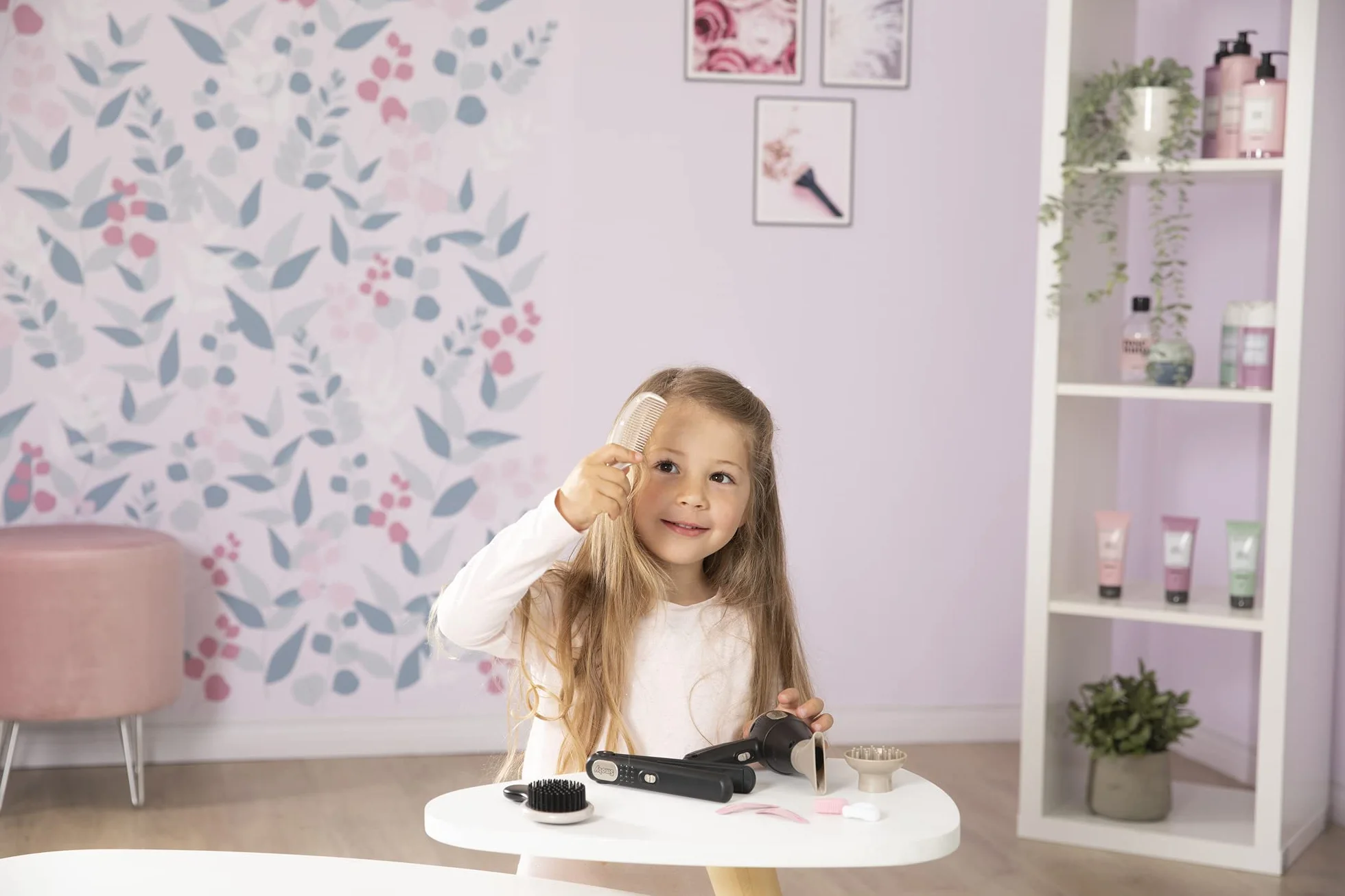 Smoby My Beauty Hair Set Set de Coiffure Enfant Lisseur et Sèche-Cheveux Factices Fonctions Électroniques
