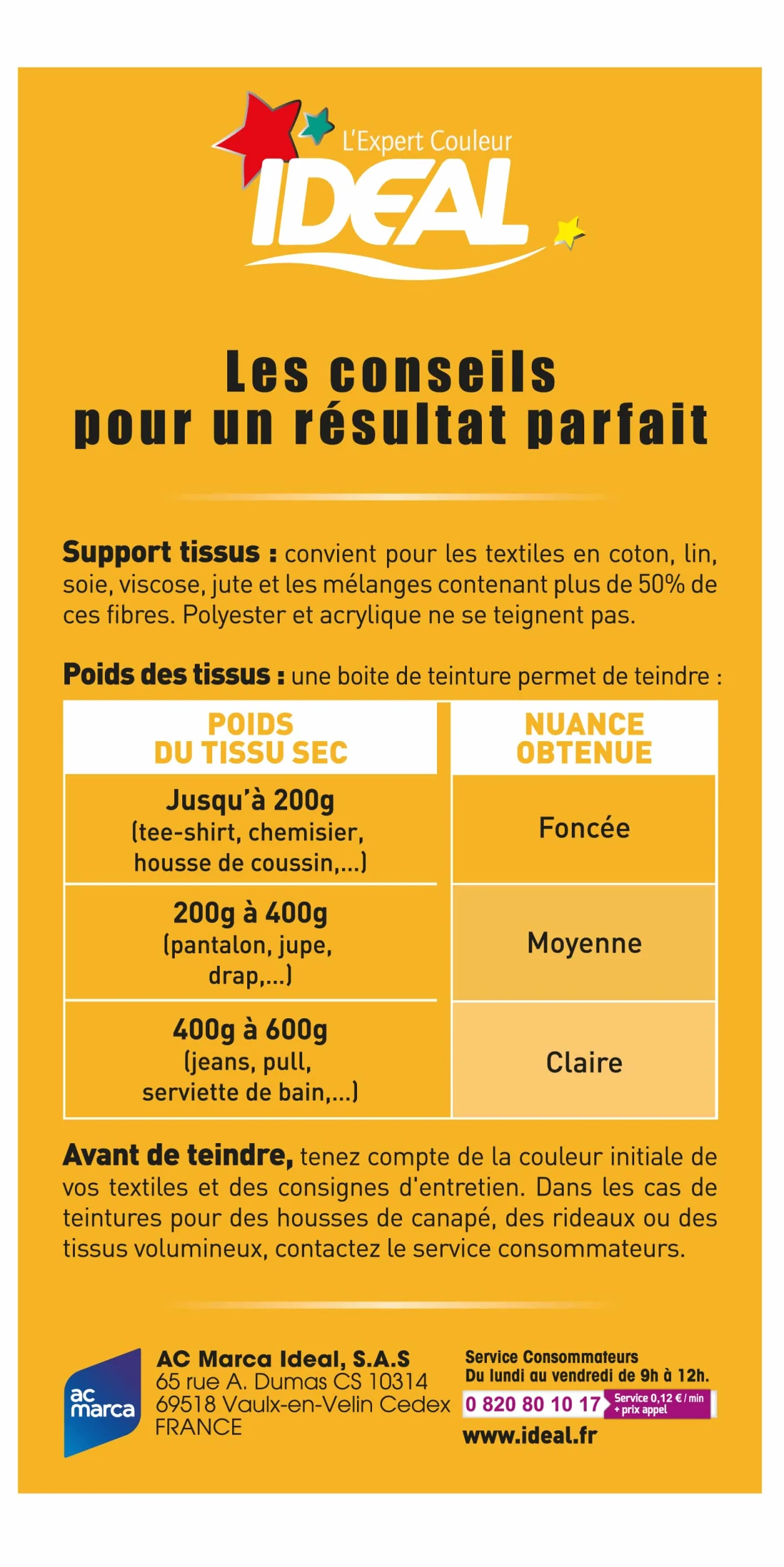 IDEAL Kit Teinture Tout en Un Mini Jaune 230 g Colorant Fixateur Sel Teinture Textile Longue Tenue Coton Lin Soie Viscose