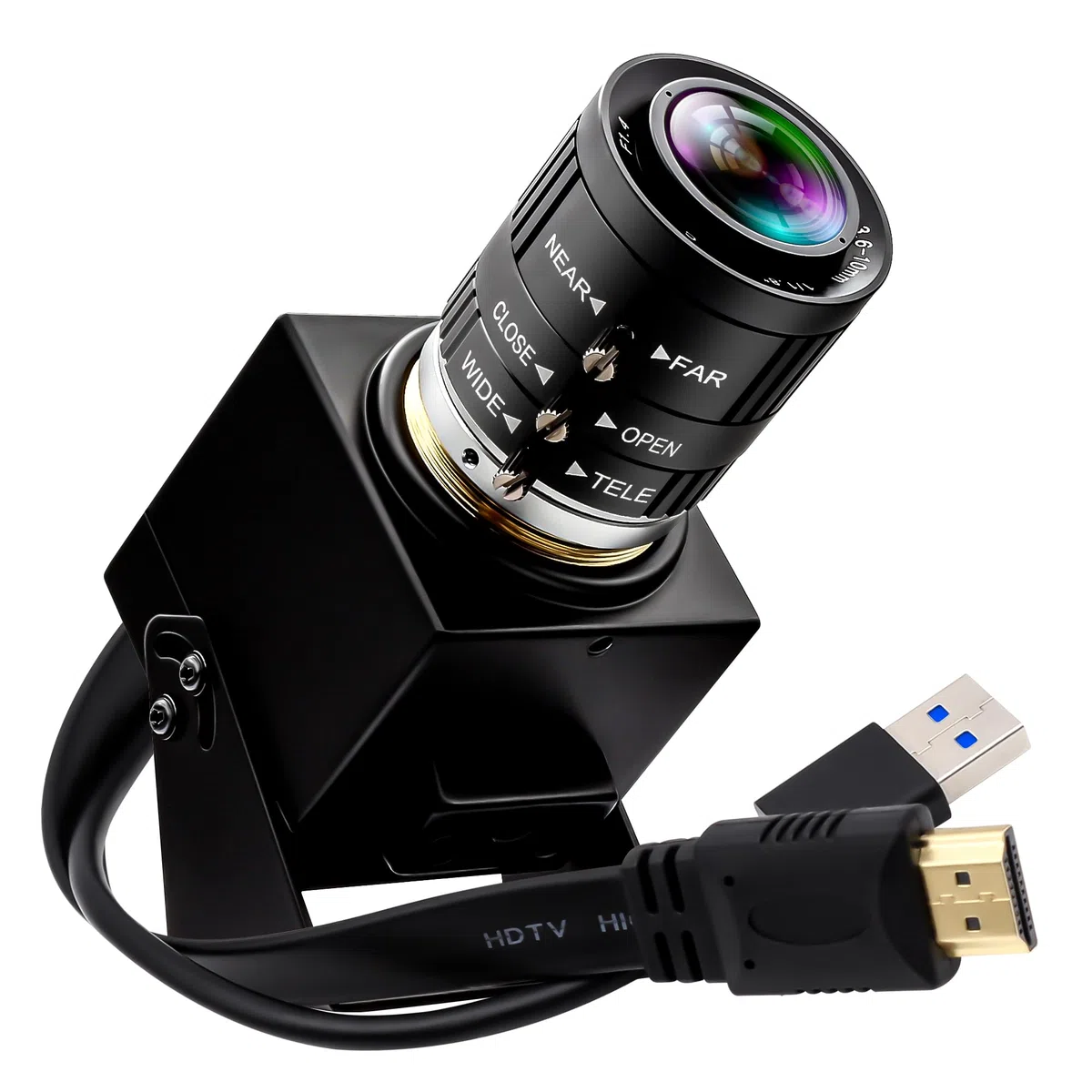 ELP Caméra USB 4K 60fps Haute Vitesse - Sortie Simultanée HDMI, Objectif Zoom Manuel 3,6-10 mm 3X pour PC, TV, Projecteur, Moniteur - Application Industrielle