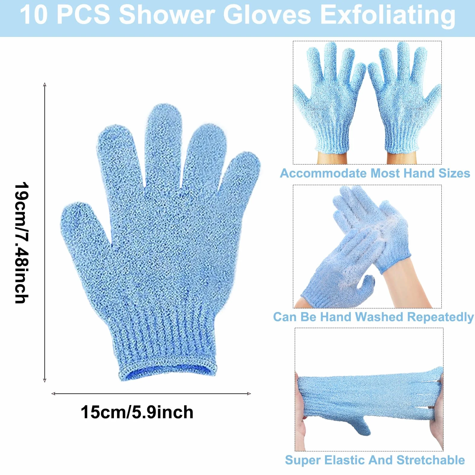 KEYRI Lot de 10 Gants Exfoliants Corps Visage Doux pour Hommes Femmes Enfants Exfoliation Douche 5 Couleurs