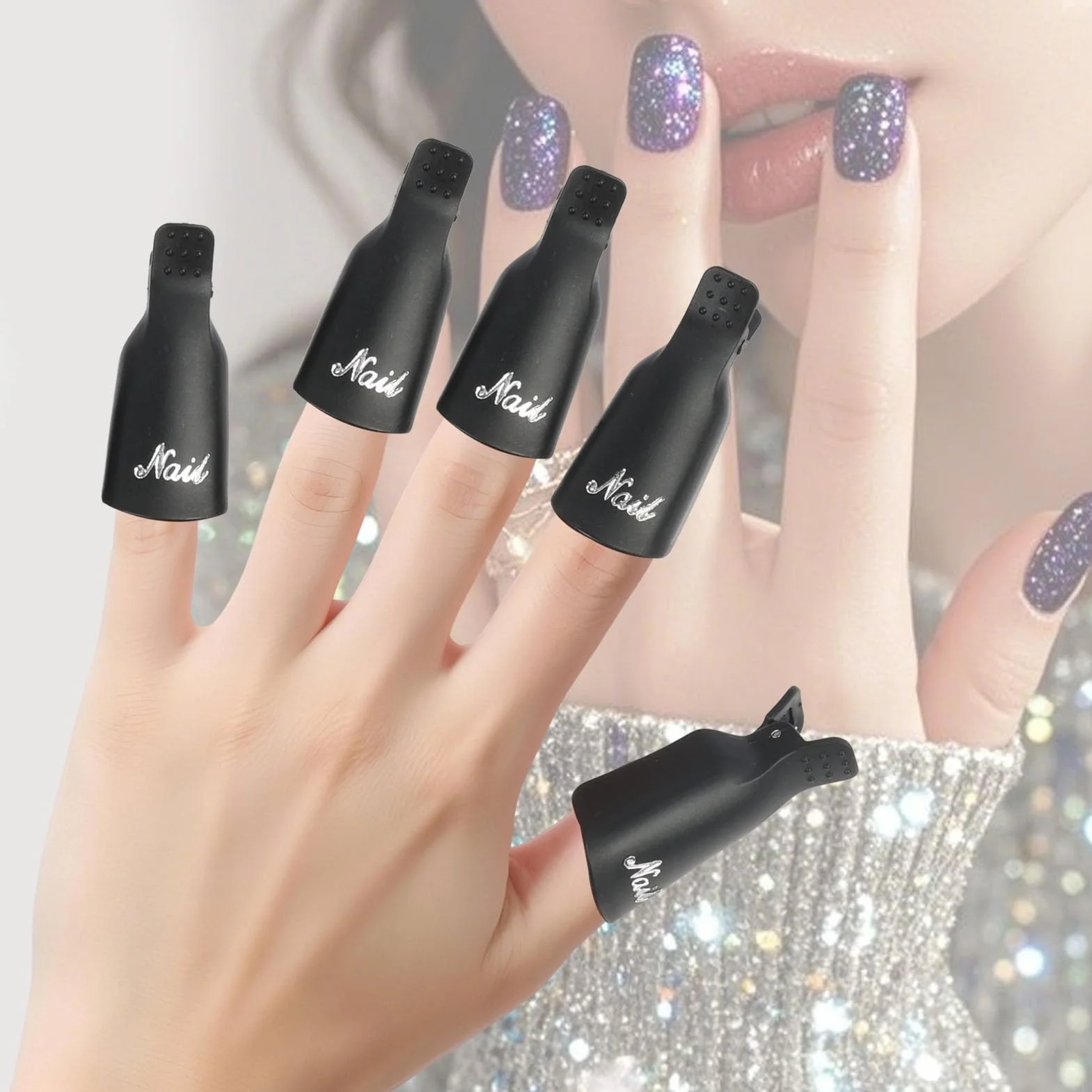 Kit Retrait Vernis Semi Permanent - 10 Pinces Doigts + Grattoir + Poussoir Cuticules + 100x Cotons + Brosse Ongles, Pince Vernis Ongle Semi Permanent