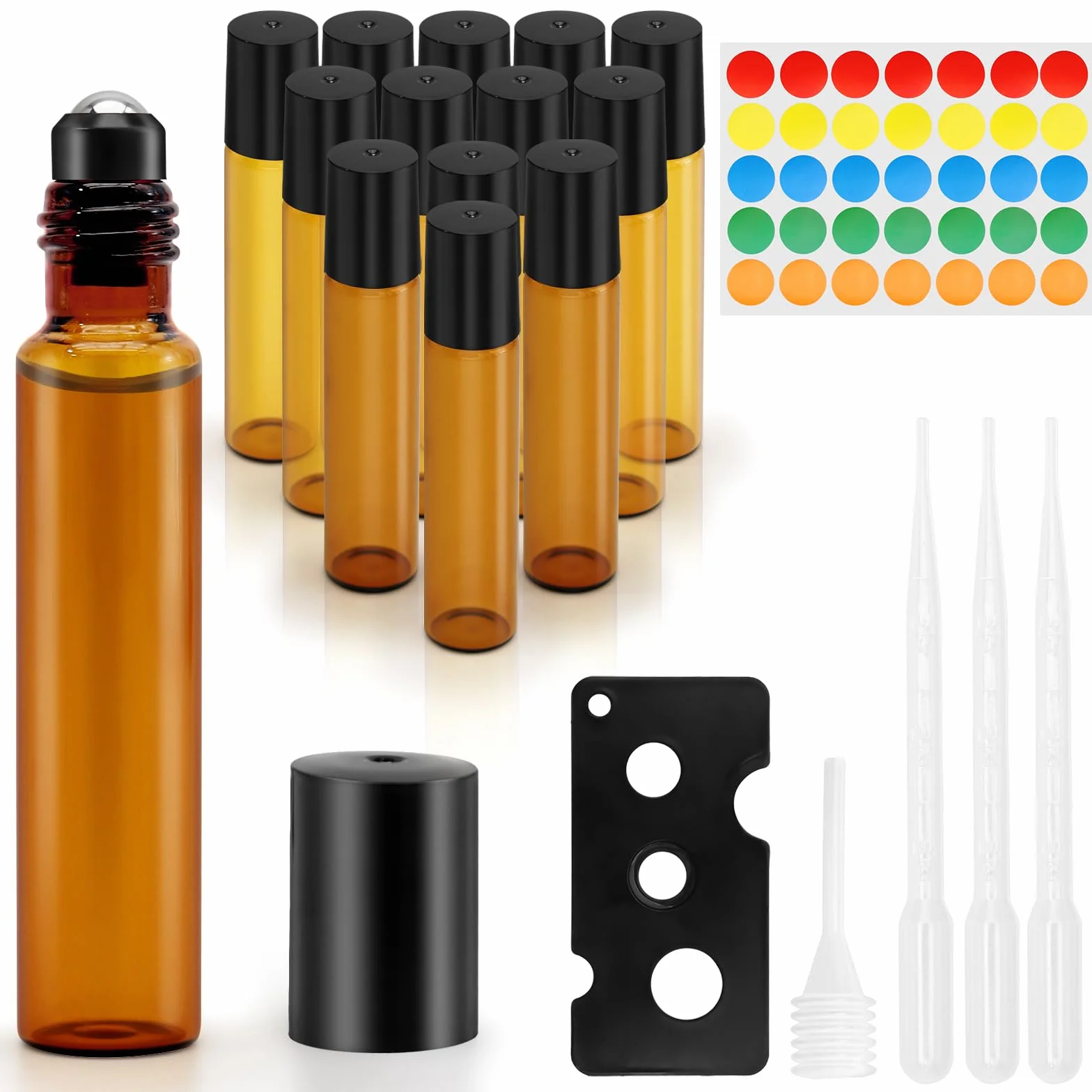 Flacon Roll On Vide 10ml Verre Couleur Thé avec Bille en Acier Inoxydable Rechargeable pour Cosmétiques Parfums