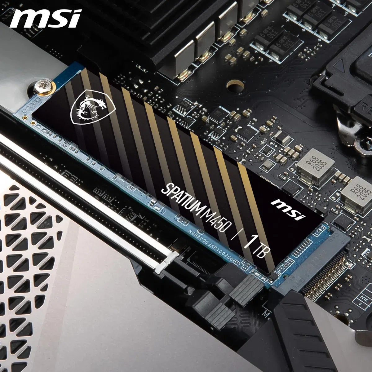 MSI M450 PCIe 4.0 NVMe M.2 1TB V1 - Disque SSD Interne 1 to, PCIe 4.0 NVMe M.2, Lecture 3400 MB/s & Écriture 2400 MB/s, 3D NAND, Sécurité des Données Intégrée, 350 TBW, Garantie 5 Ans