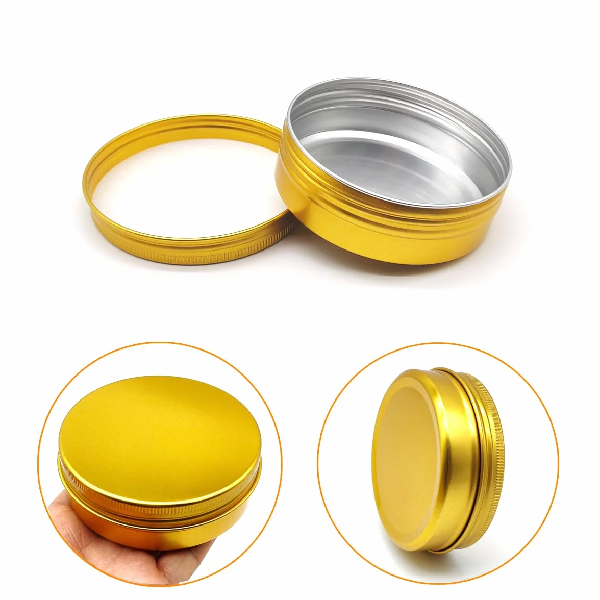 Bocaux en aluminium 100 ml doré avec couvercle à vis lot de 6 pour DIY baume à lèvres crème de visage