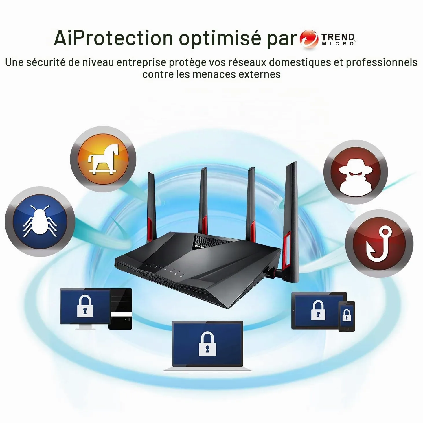 ASUS RT-AC88U - Routeur gaming Gigabit double bande Wi-Fi-AC3100 avec MU-MIMO, AiProtection par TrendMicro pour sécuriser votre réseau, technologie AiMesh et l'accélérateur de jeux WTFast