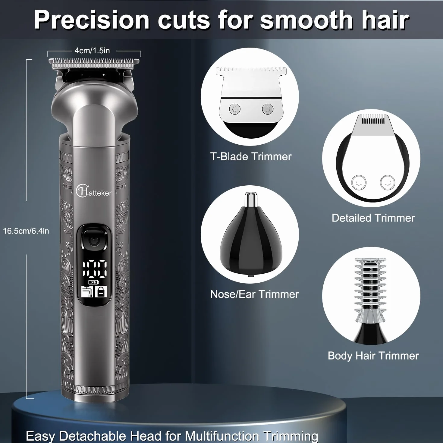 Hatteker Tondeuse à cheveux professionnelle pour hommes Set tondeuse barbe cheveux T-Blade Trimmer lavable sans fil